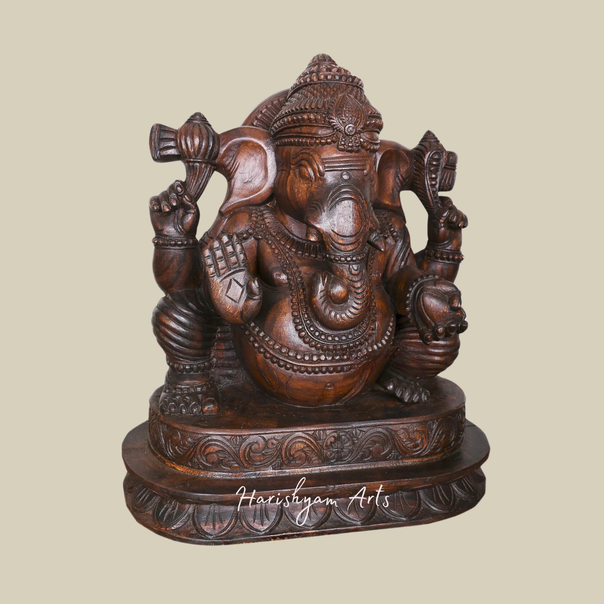 27" Shree Lambodara Wooden Ganesh Statue in Blessing Gesture3