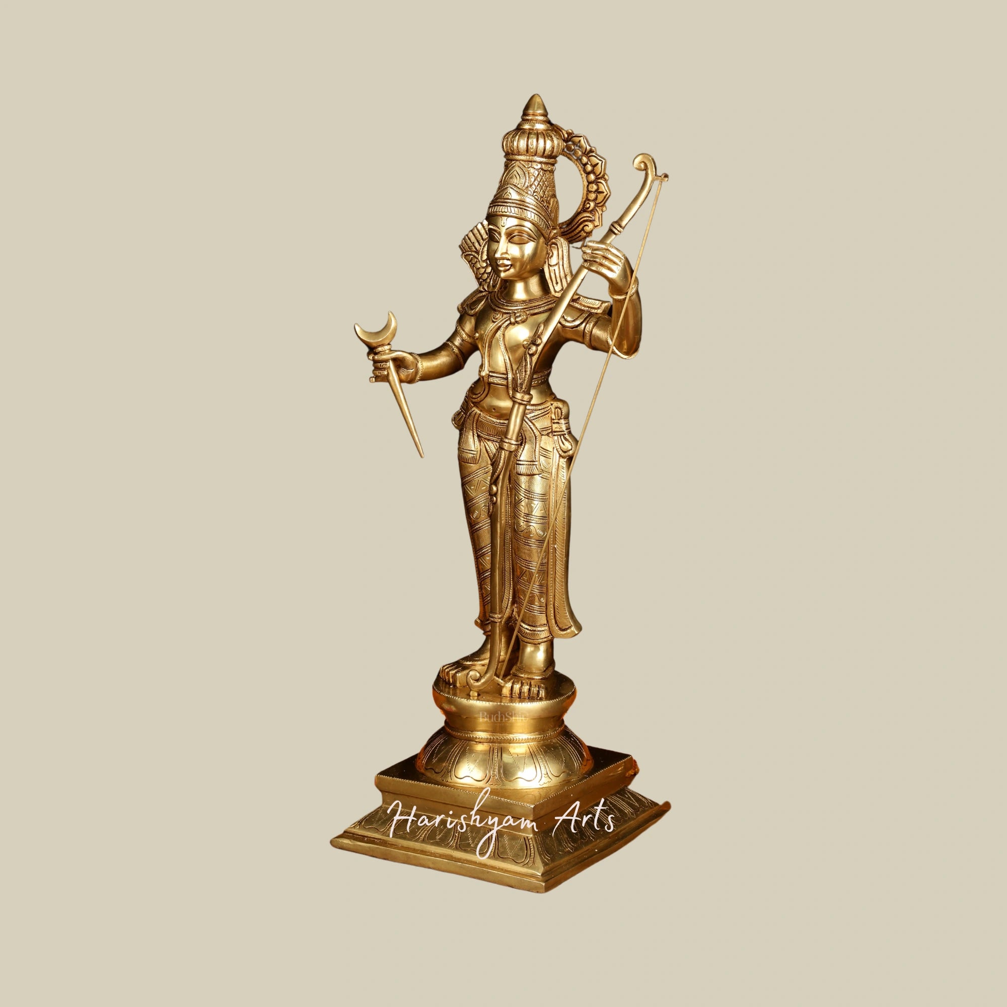 27" Superfine Brass Lord Rama Idol with Magnificent Detailing for Home Temple1