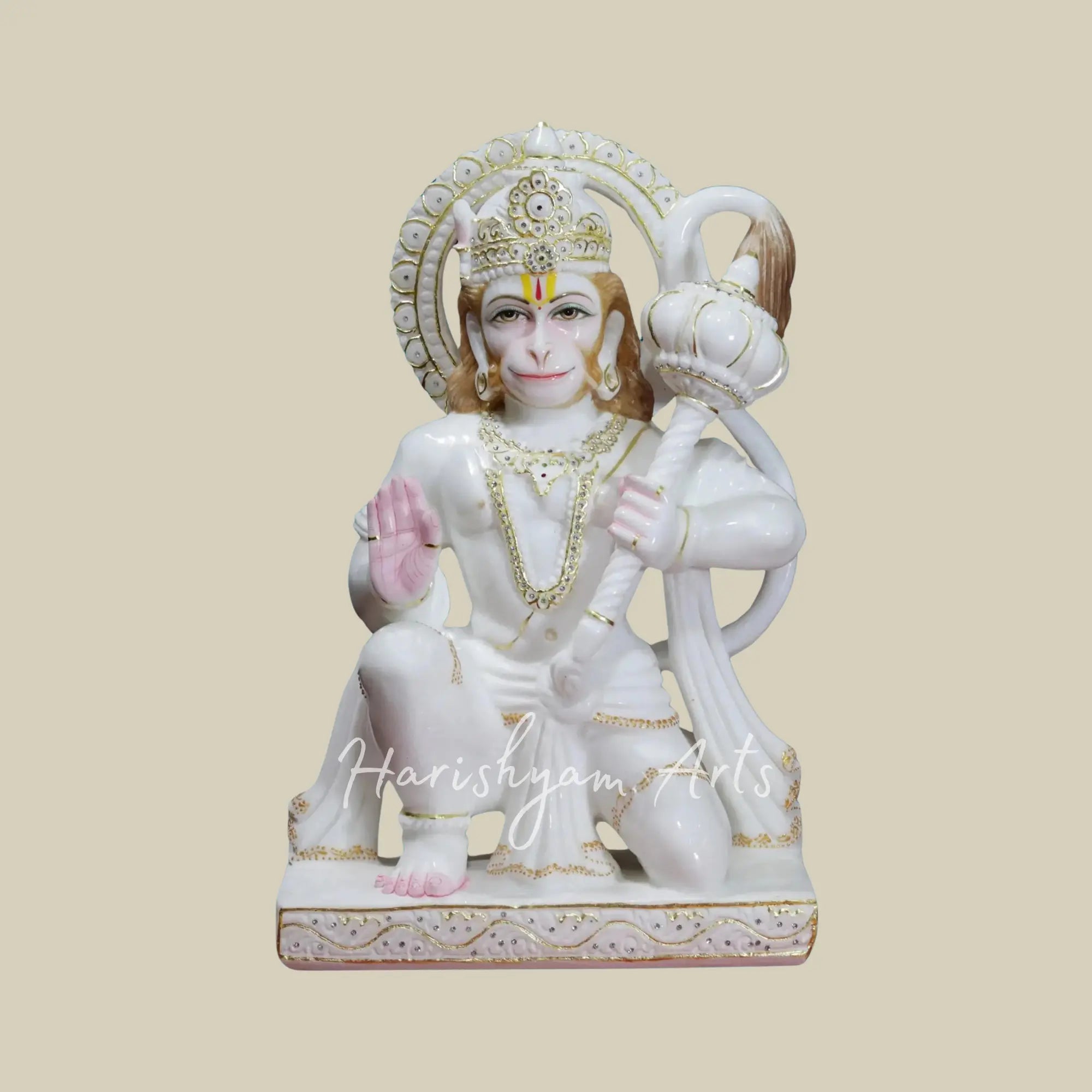 27 inches Lord Hanuman Pure White Makrana Marble Deity