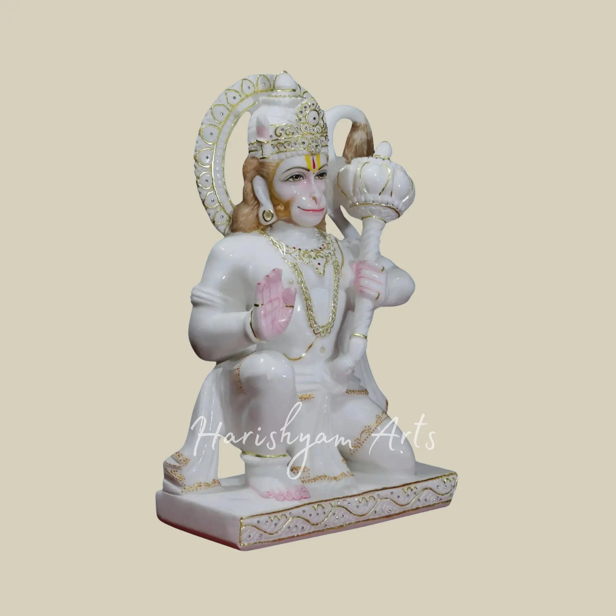 27 inches Lord Hanuman Pure White Makrana Marble Deity 2