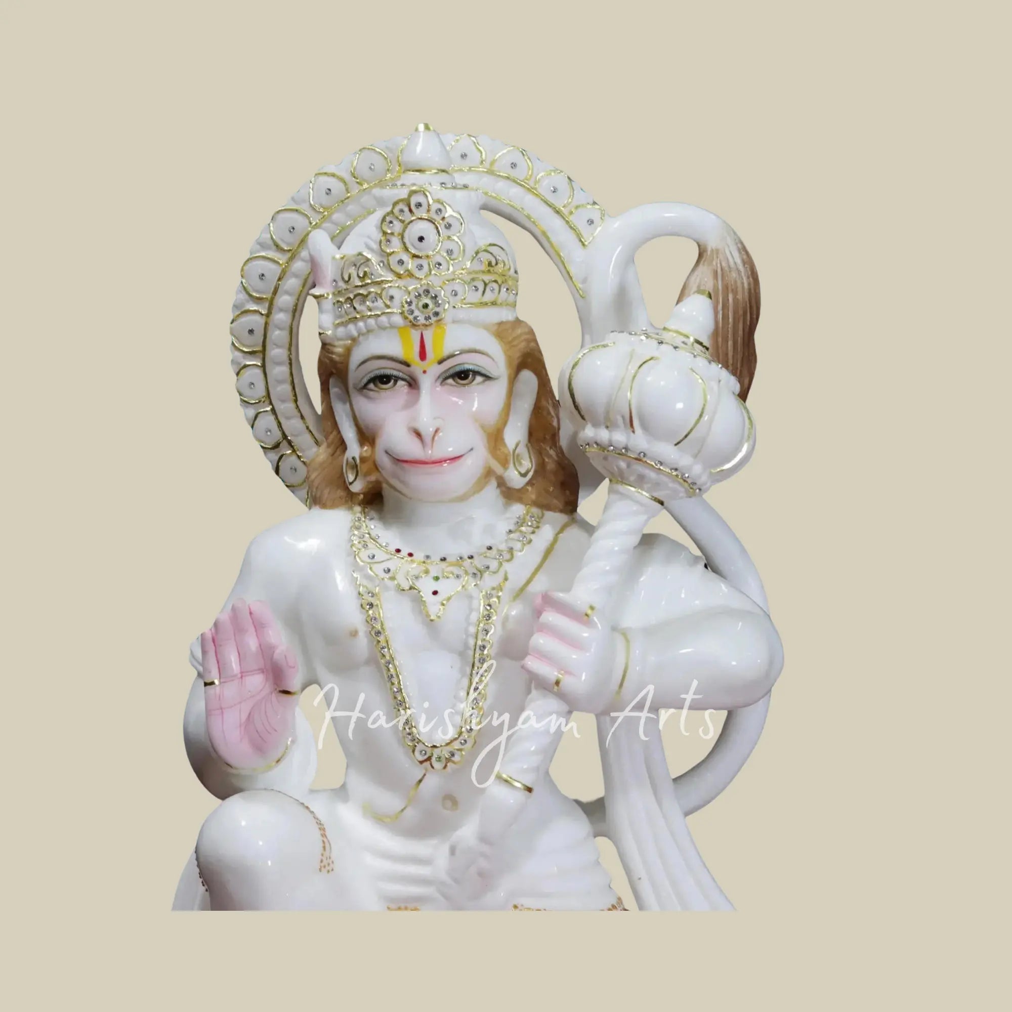 27 inches Lord Hanuman Pure White Makrana Marble Deity 3