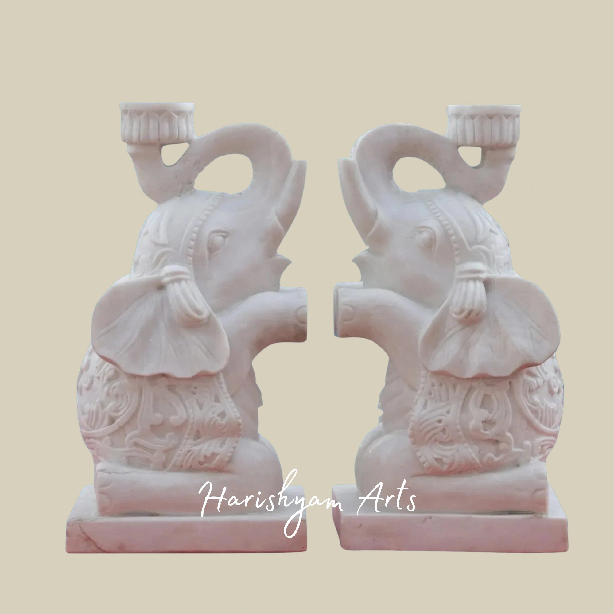 28" Adorable Baby Elephant Pair in Pure White Makrana Marble