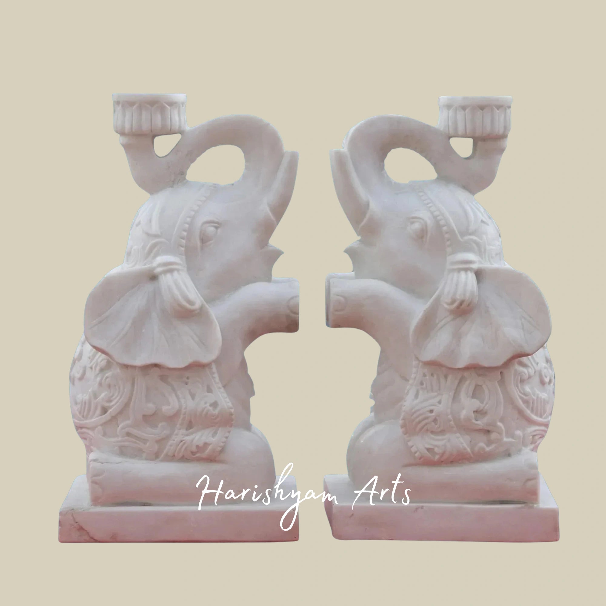28" Adorable Baby Elephant Pair in Pure White Makrana Marble