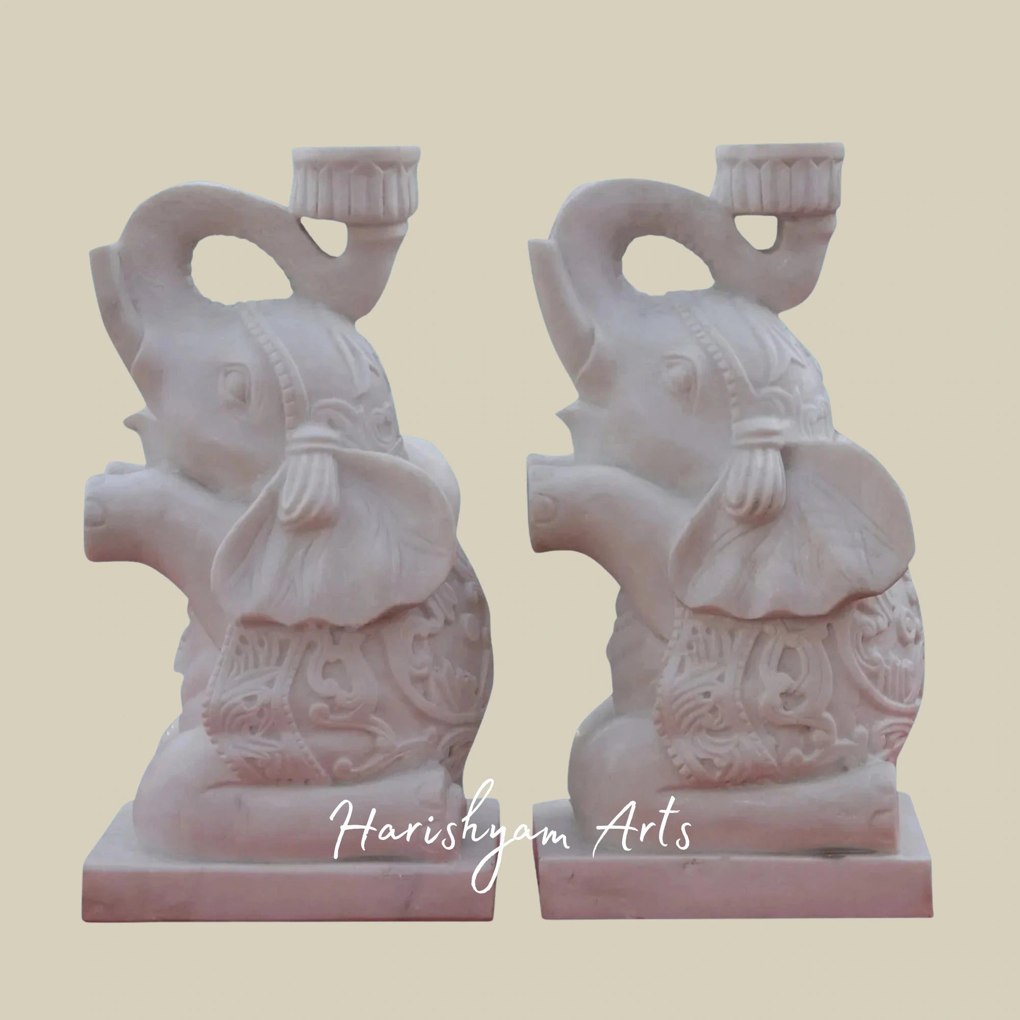 28" Adorable Baby Elephant Pair in Pure White Makrana Marble