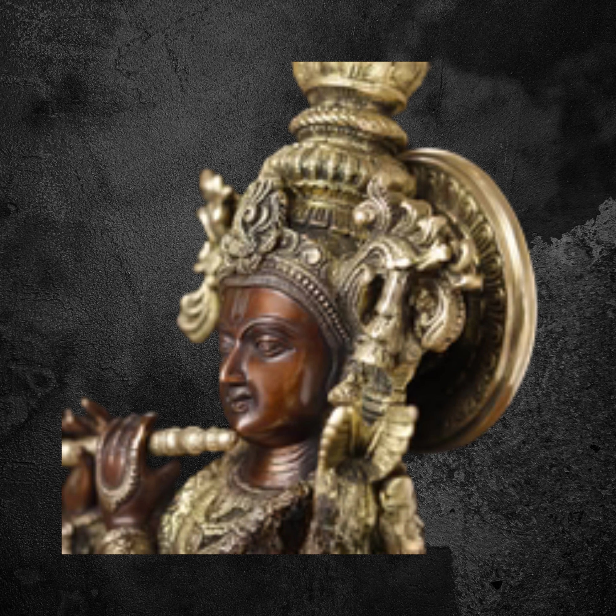 28" Golden-Copper Brass Krishna Statue with Cow