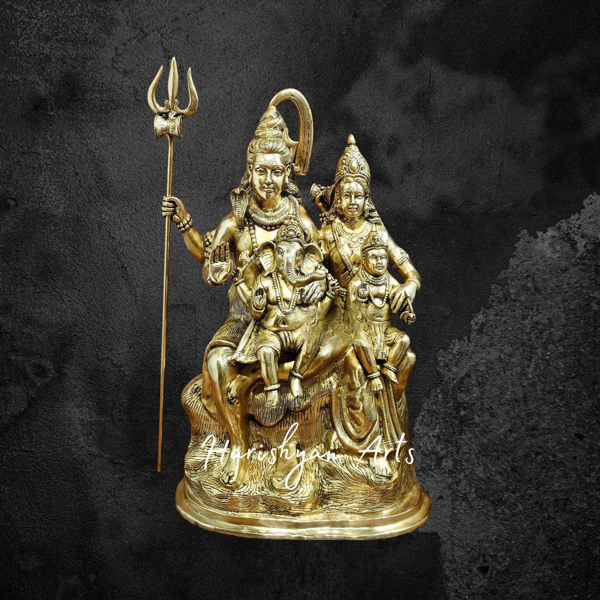 28" Large Pure Brass Shiva Parivar Idol for Temple and Home Decor