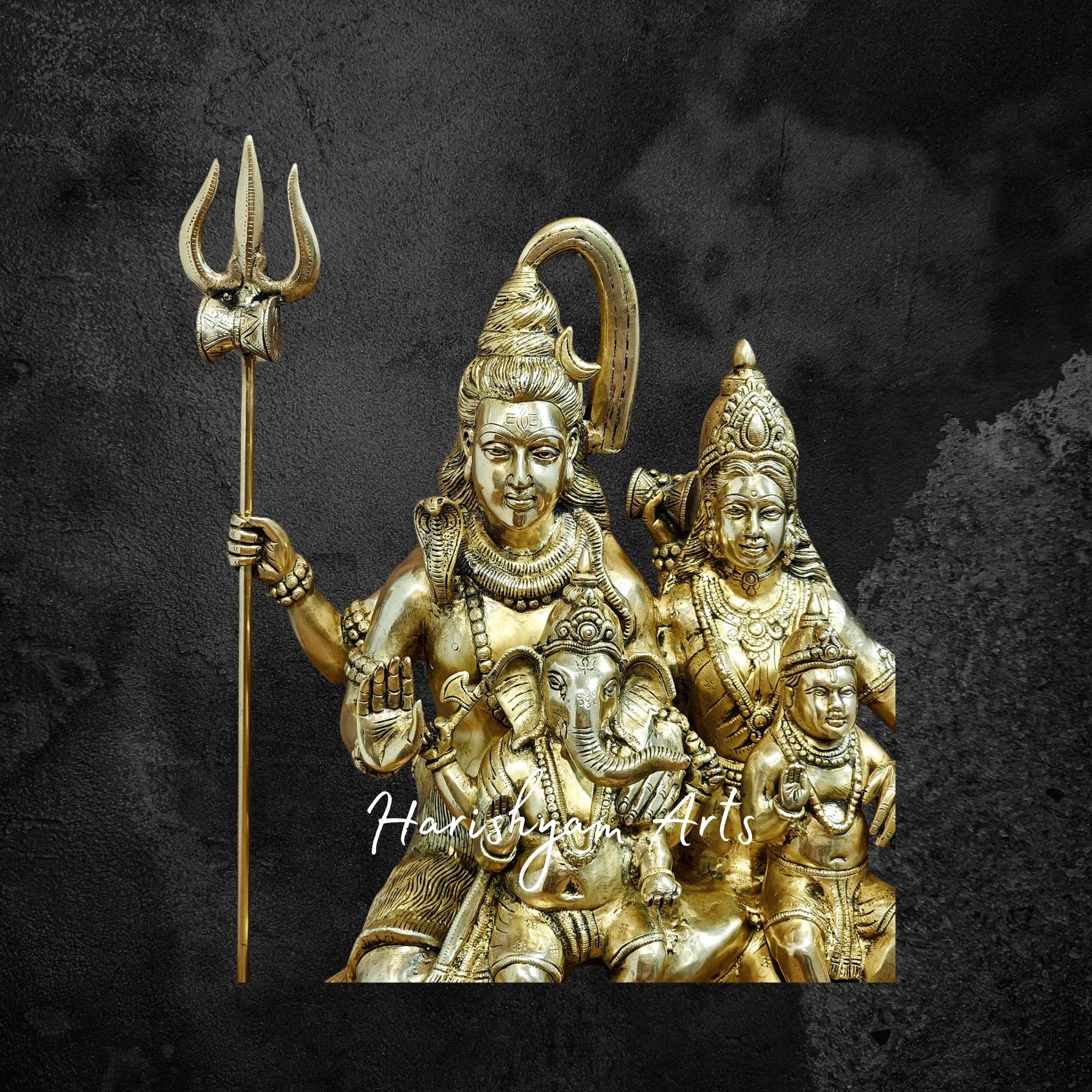 28" Large Pure Brass Shiva Parivar Idol for Temple and Home Decor
