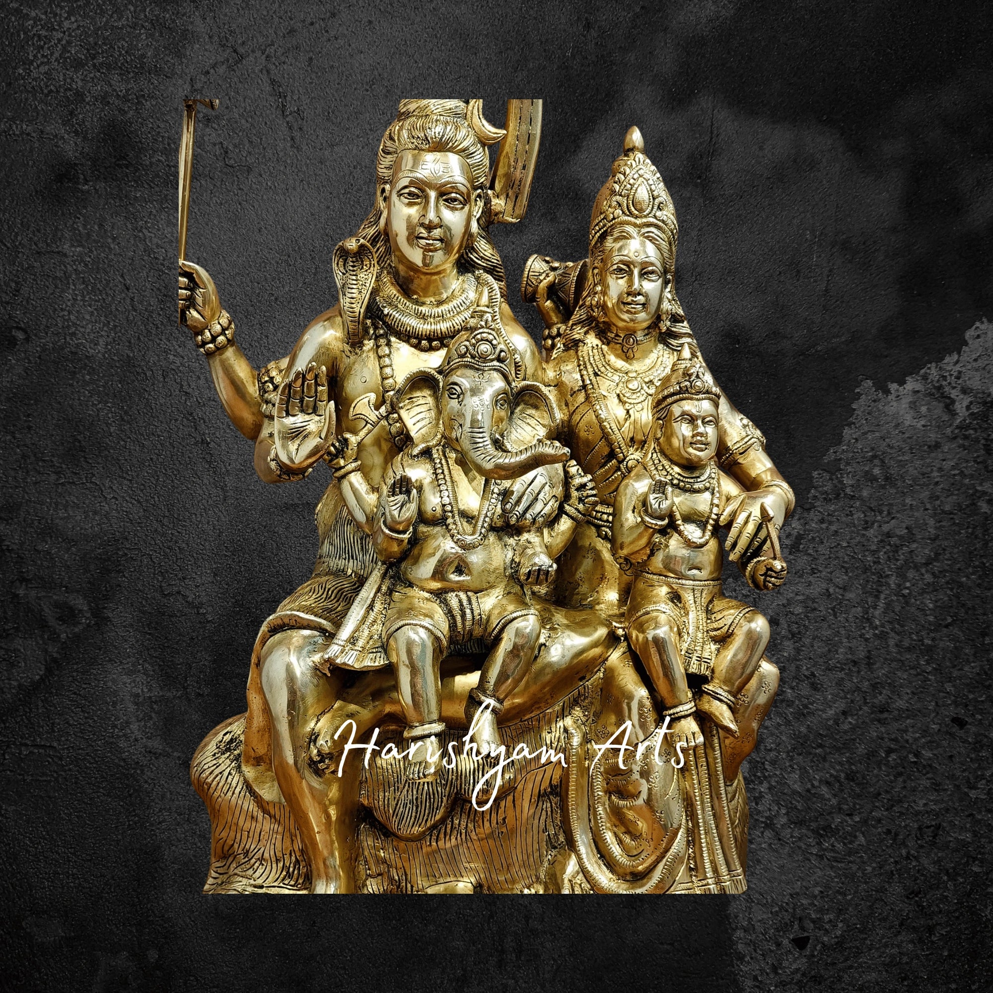 28" Large Pure Brass Shiva Parivar Idol for Temple and Home Decor