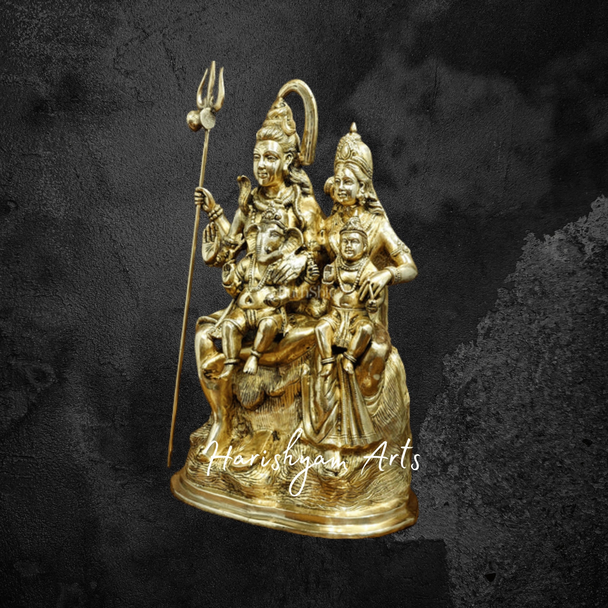 28" Large Pure Brass Shiva Parivar Idol for Temple and Home Decor
