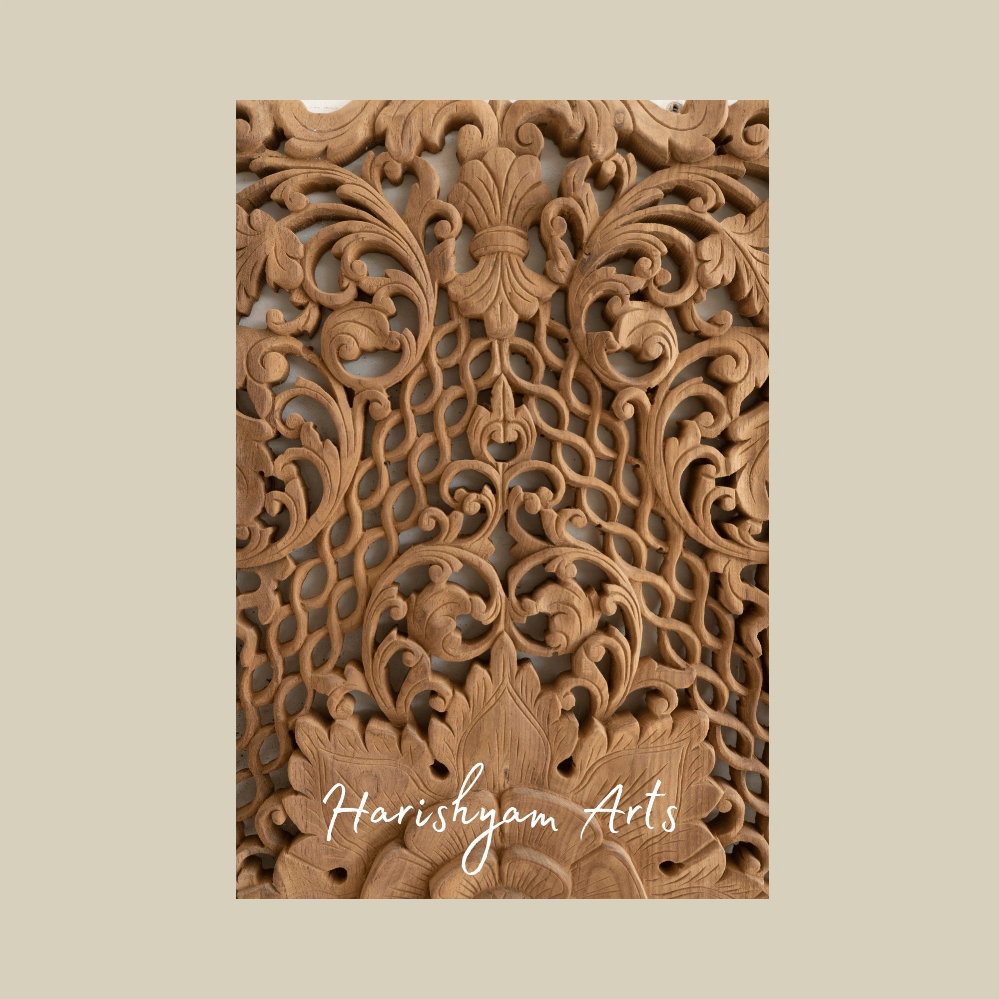 28" Lotus Flower Carved Teak Wood Wall Plaque