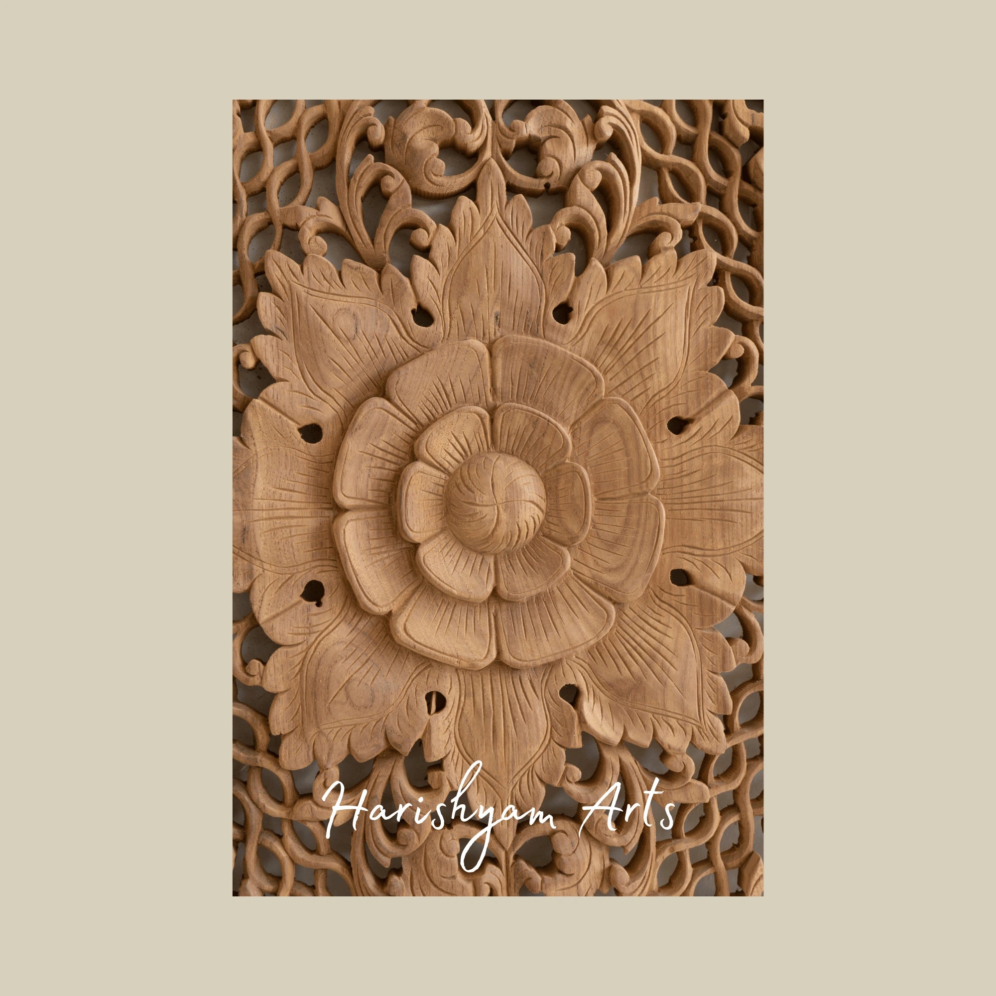 28" Lotus Flower Carved Teak Wood Wall Plaque