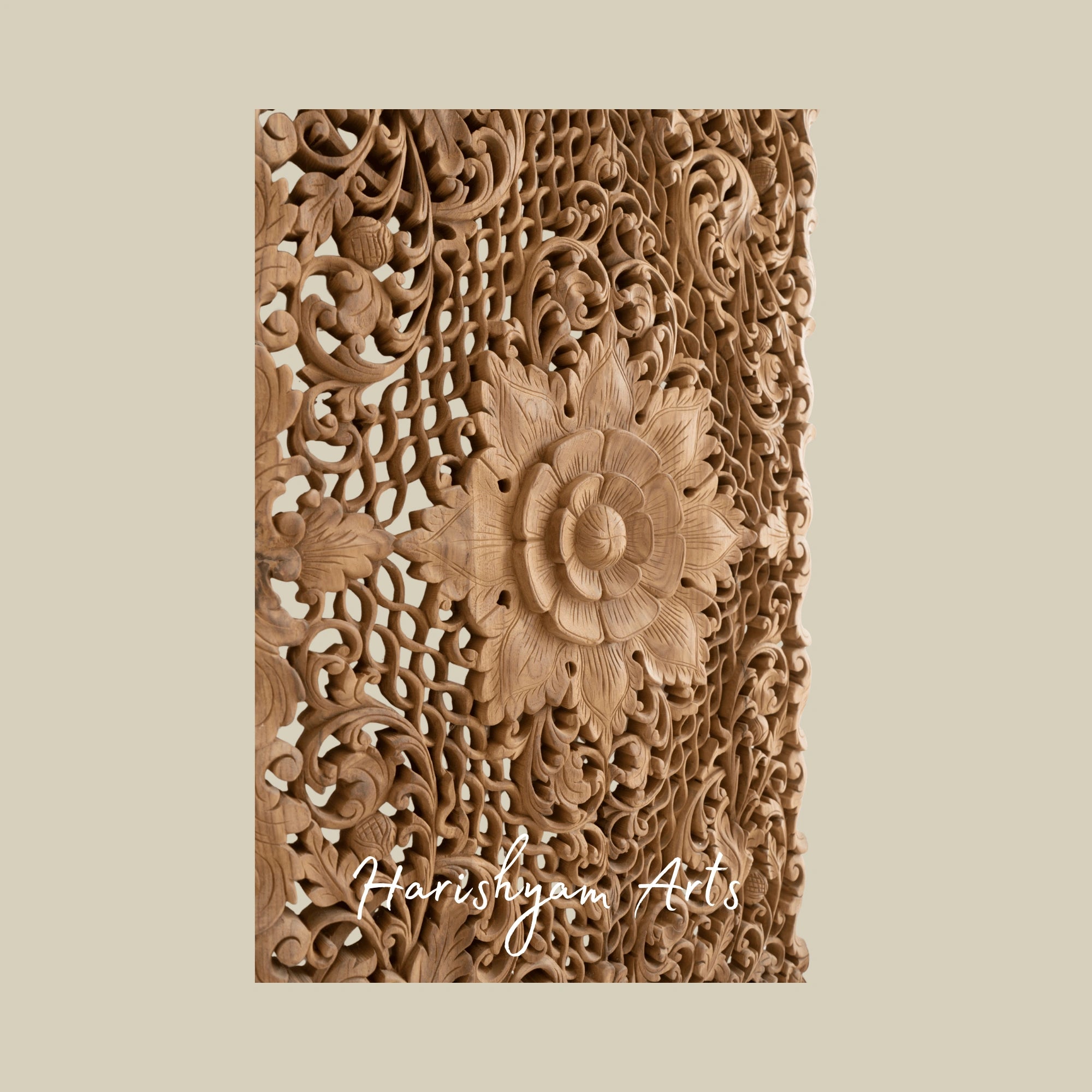 28" Lotus Flower Carved Teak Wood Wall Plaque