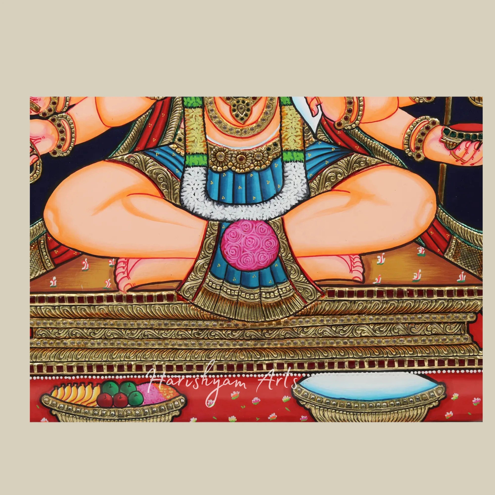 28" Sacred Panchamukhi Hanuman Tanjore Painting with Fine Detailing