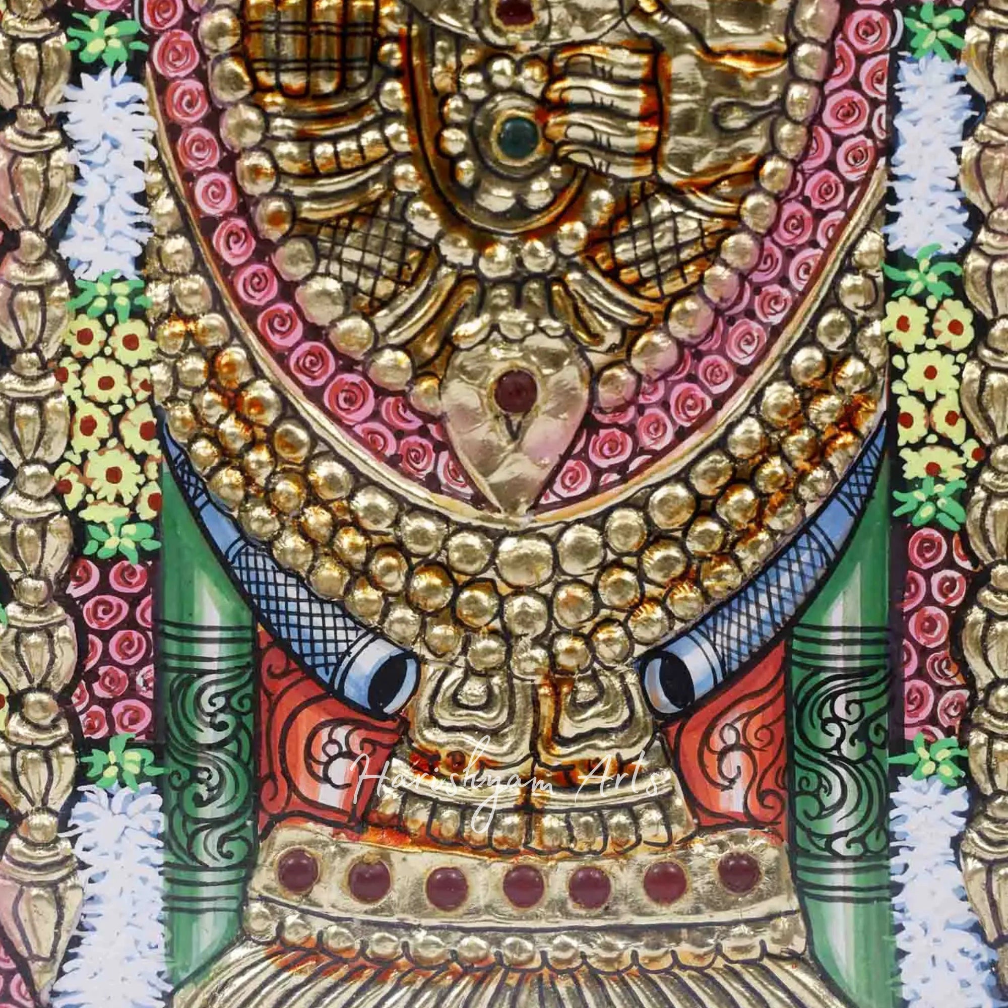 28" Tirupati Balaji Venkateshvara Tanjore Painting with 24-Karat Gold Embellishments and Frame
