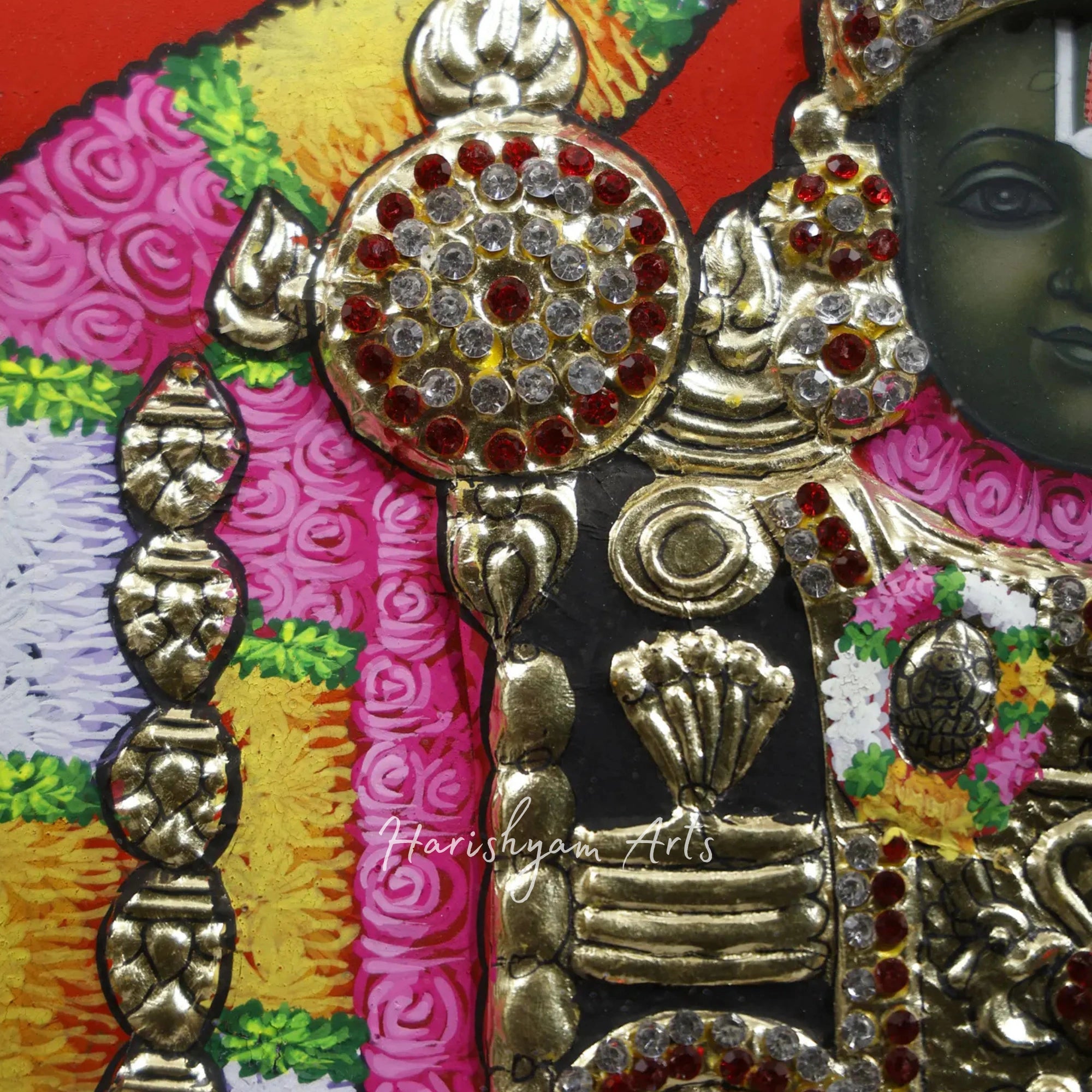 28" Tirupati Balaji Venkateshvara Tanjore Painting with 24-Karat Gold Embellishments and Frame