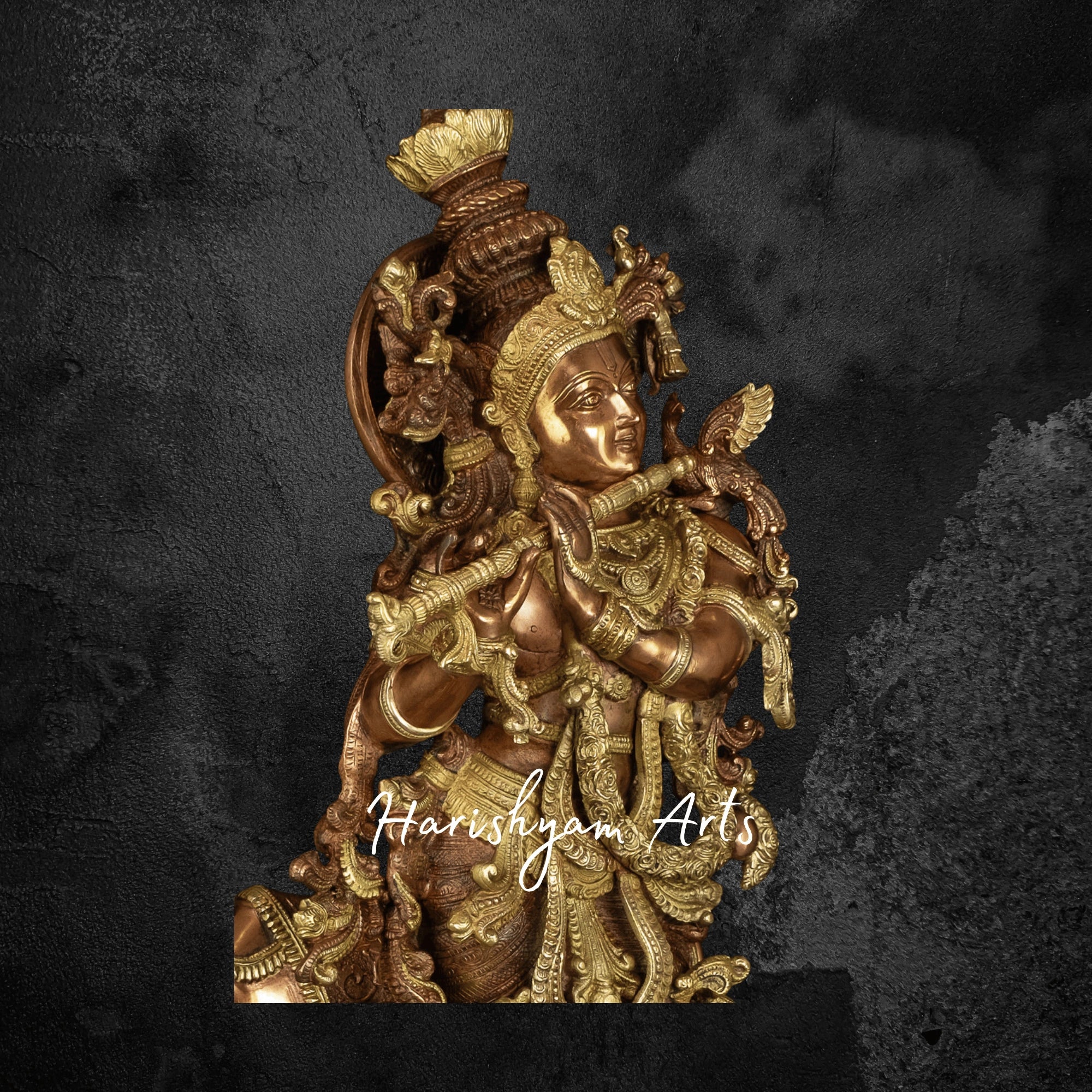 28" Venugopala Brass Murti with Cow Majestic Krishna Sculpture