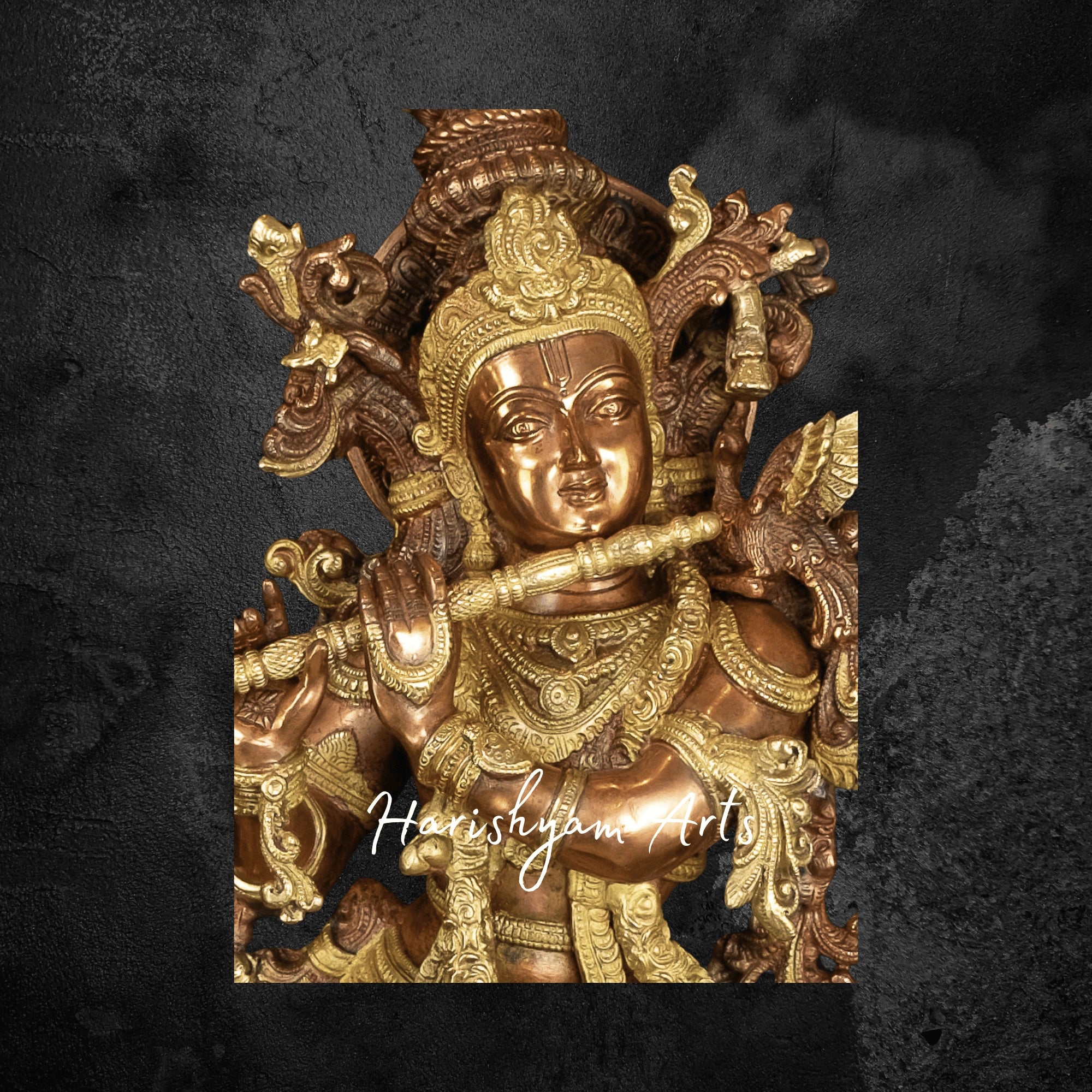 28" Venugopala Brass Murti with Cow Majestic Krishna Sculpture