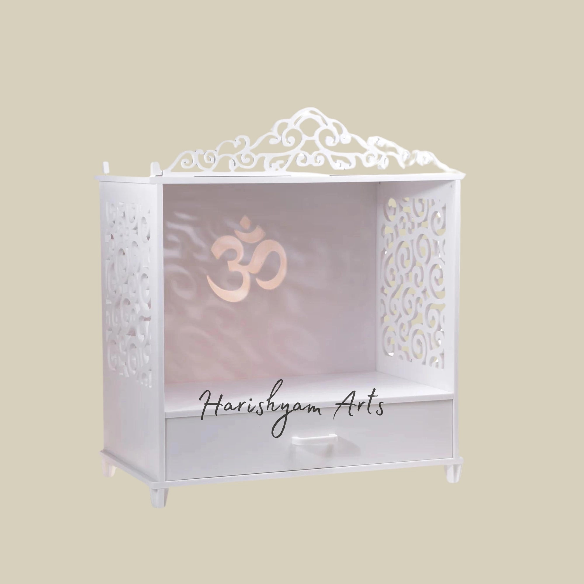 28" Corian Mandir with Storage and Jafri Work