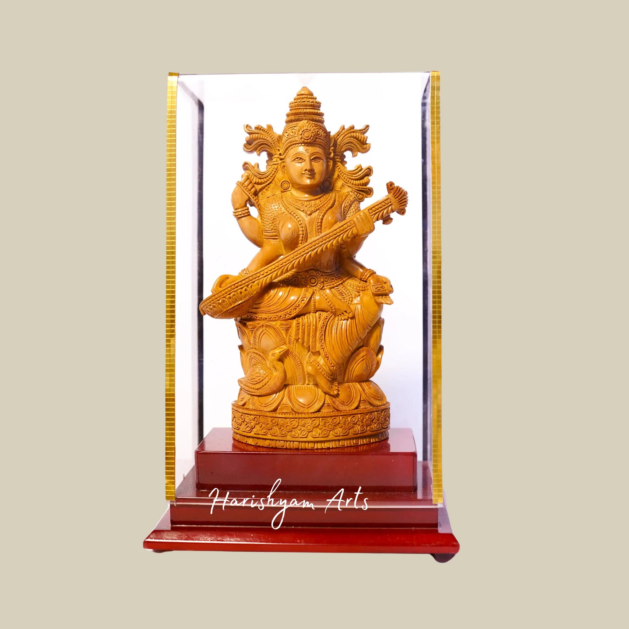 9" Vintage Saraswati Sandalwood Idol Goddess of Knowledge, Art, and Wisdom