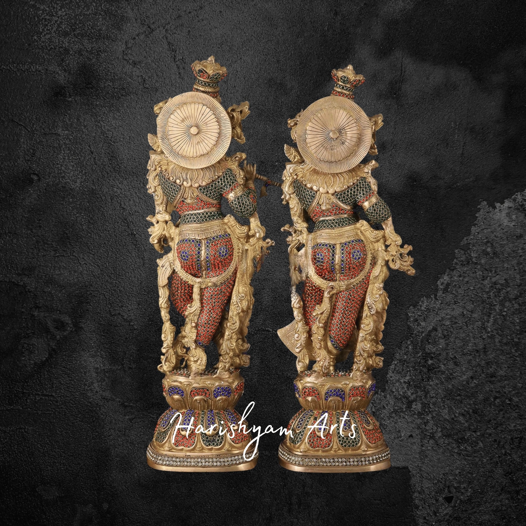 29" Meenakari Brass Radha Krishna Idol with Traditional Jewels