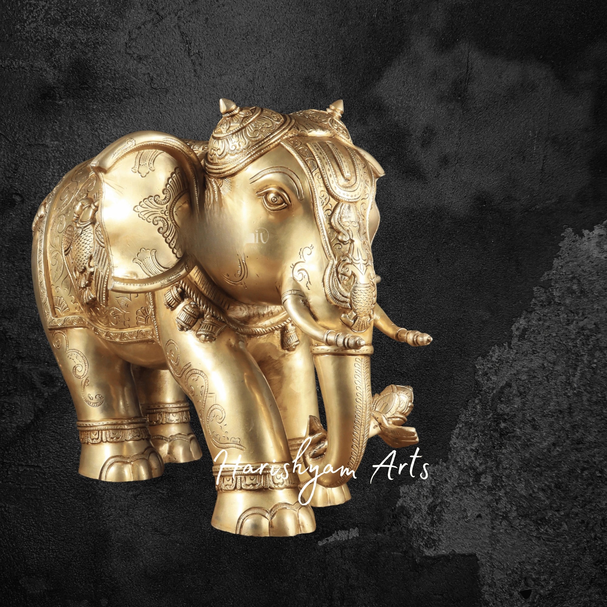 29" Pure Brass Majestic Elephant Statue with Fine Carvings