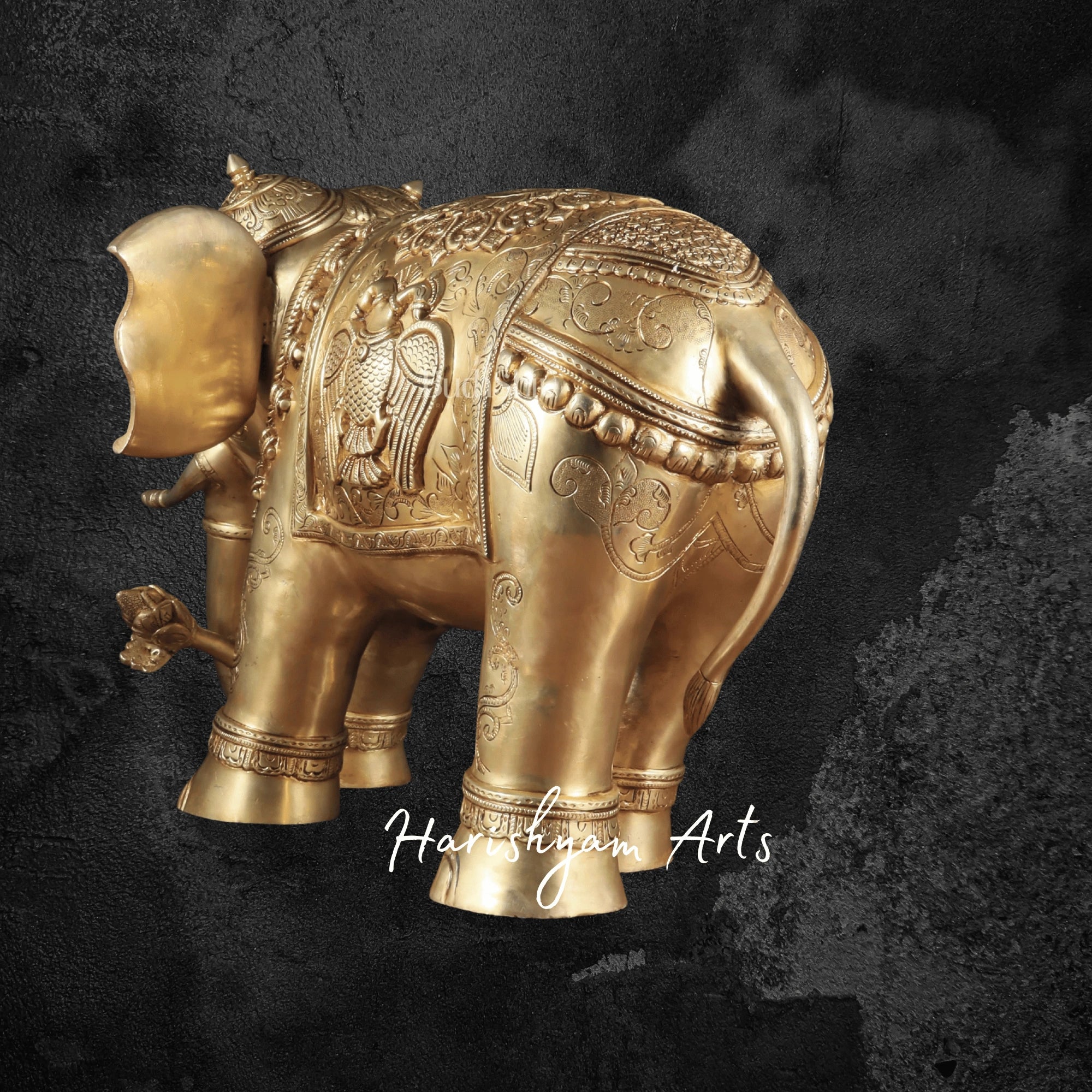 29" Pure Brass Majestic Elephant Statue with Fine Carvings