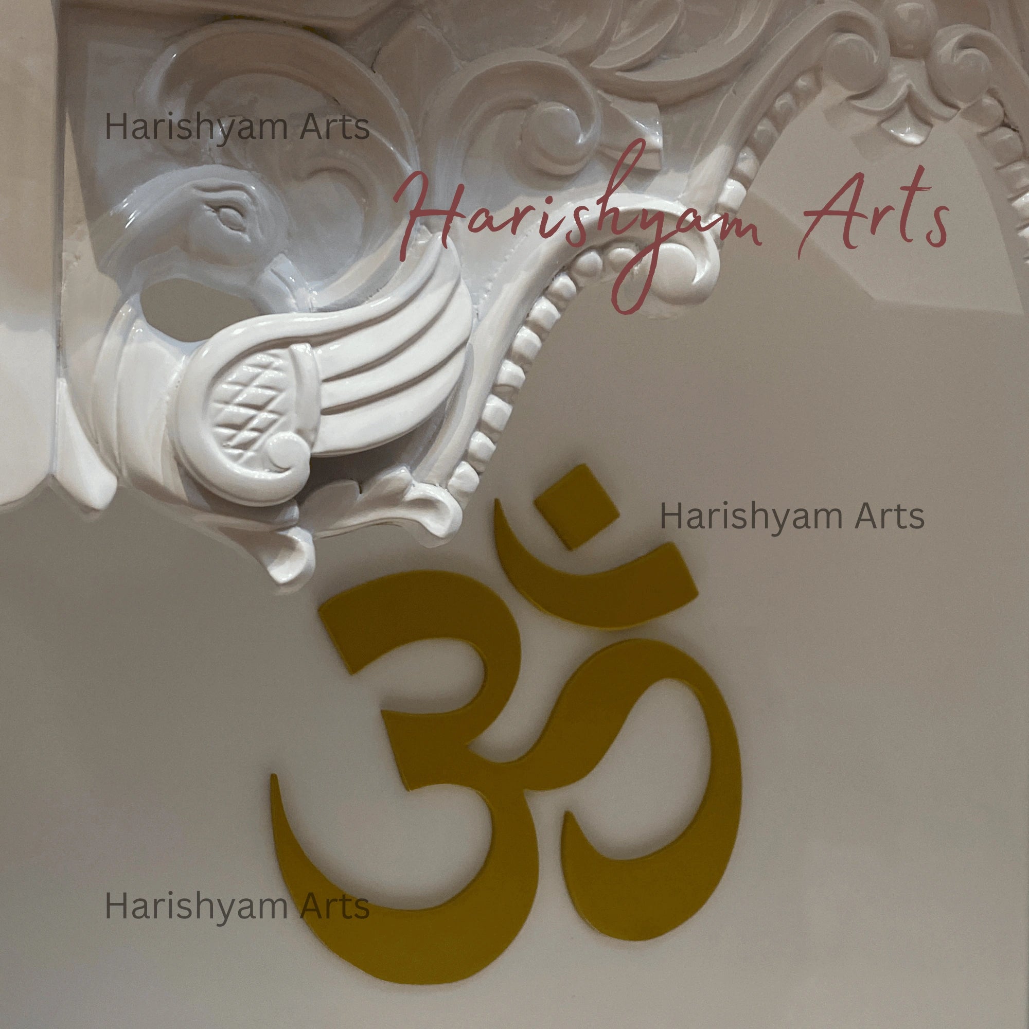 48" White Teak Wood Mandir with "Golden OM"
