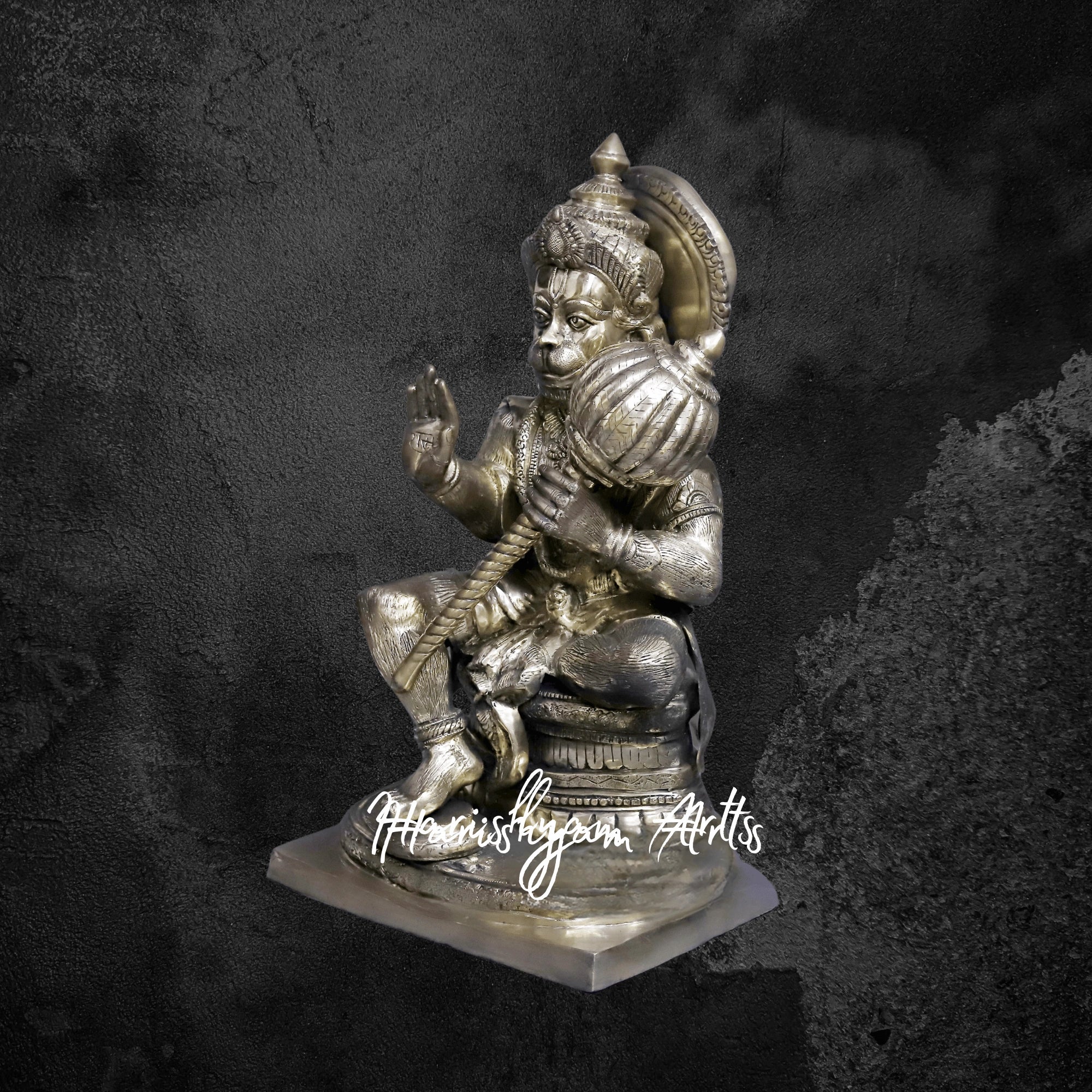 30" Brass Hanuman Idol Seated in Blessing Posture with Fine Golden Finish