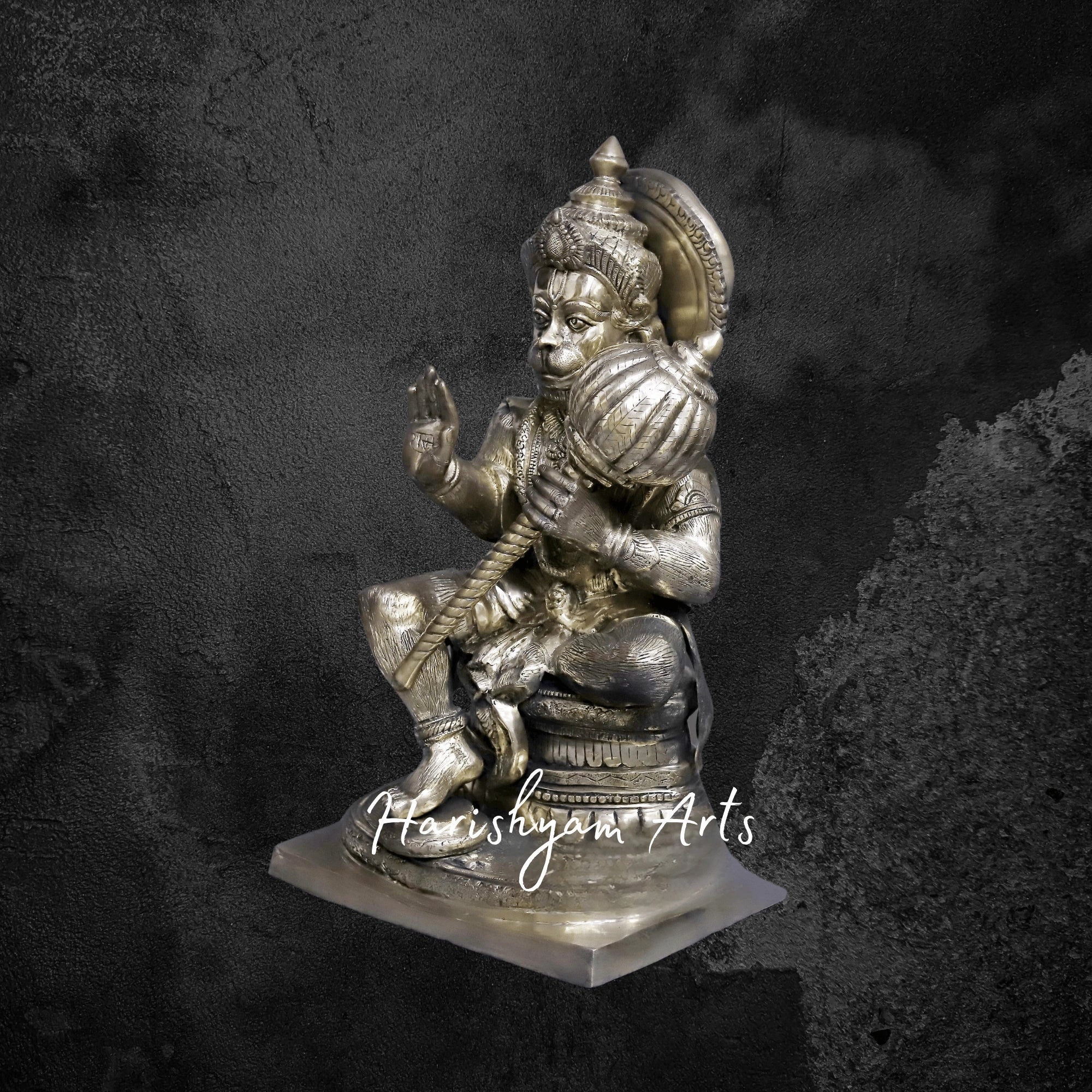 30" Brass Hanuman Idol Seated in Blessing Posture with Fine Golden Finish