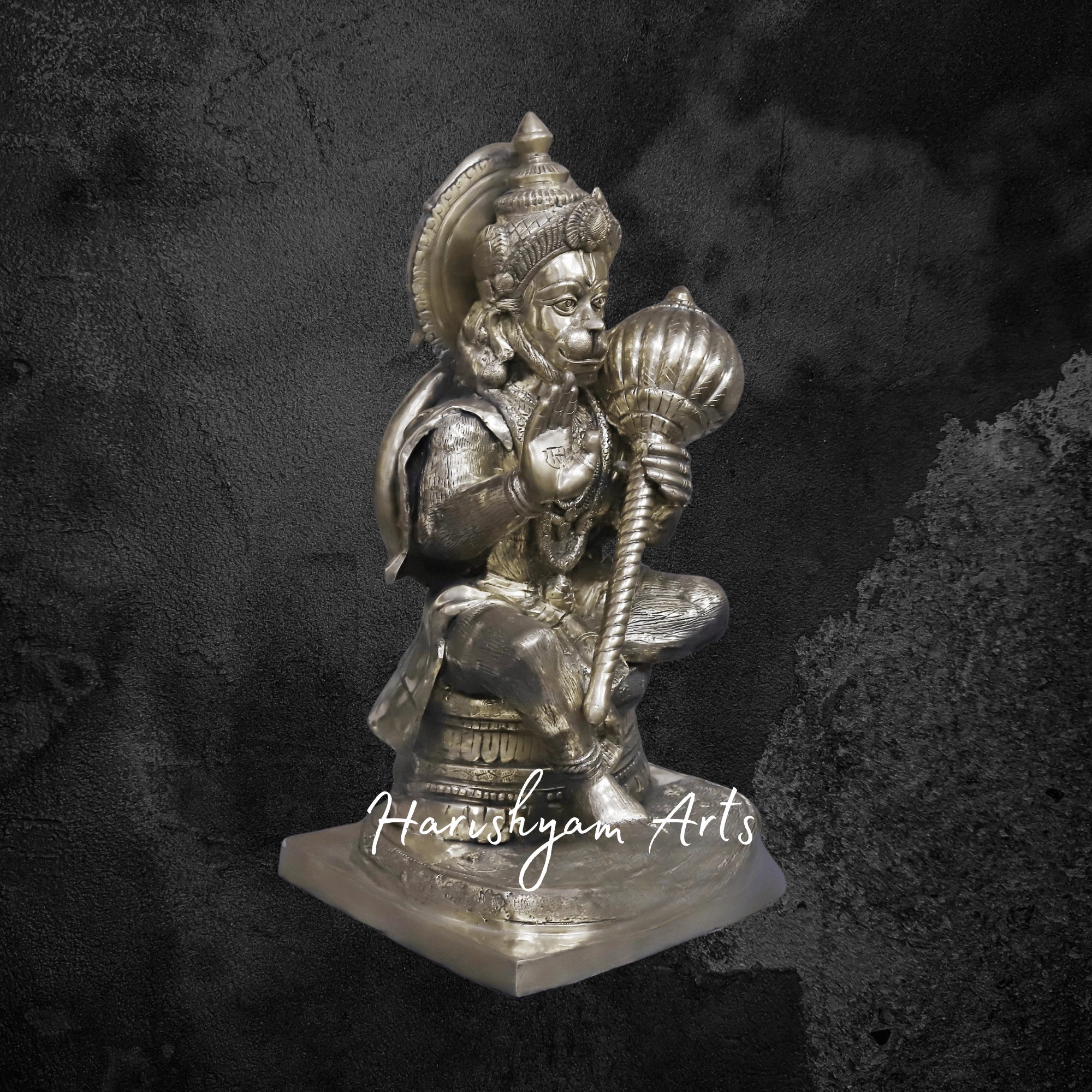 30" Brass Hanuman Idol Seated in Blessing Posture with Fine Golden Finish