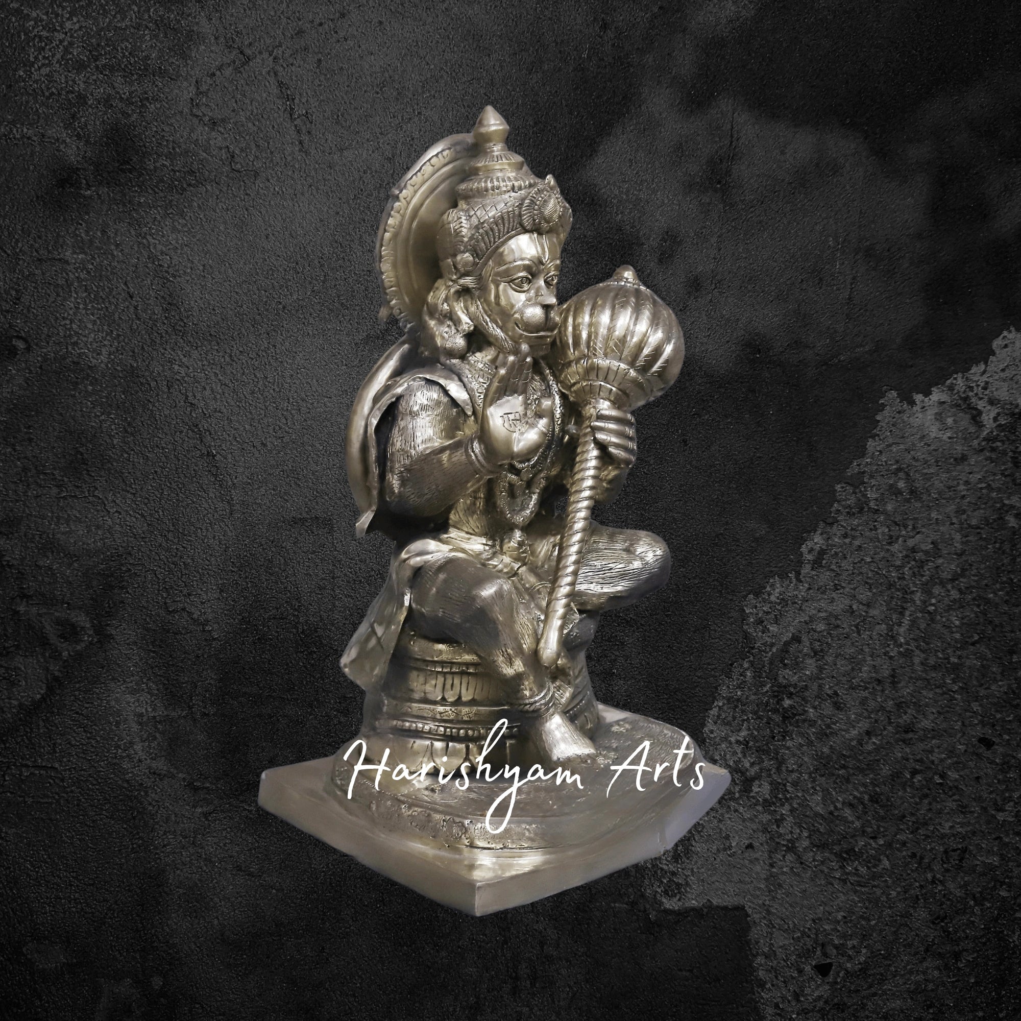 30" Brass Hanuman Idol Seated in Blessing Posture with Fine Golden Finish