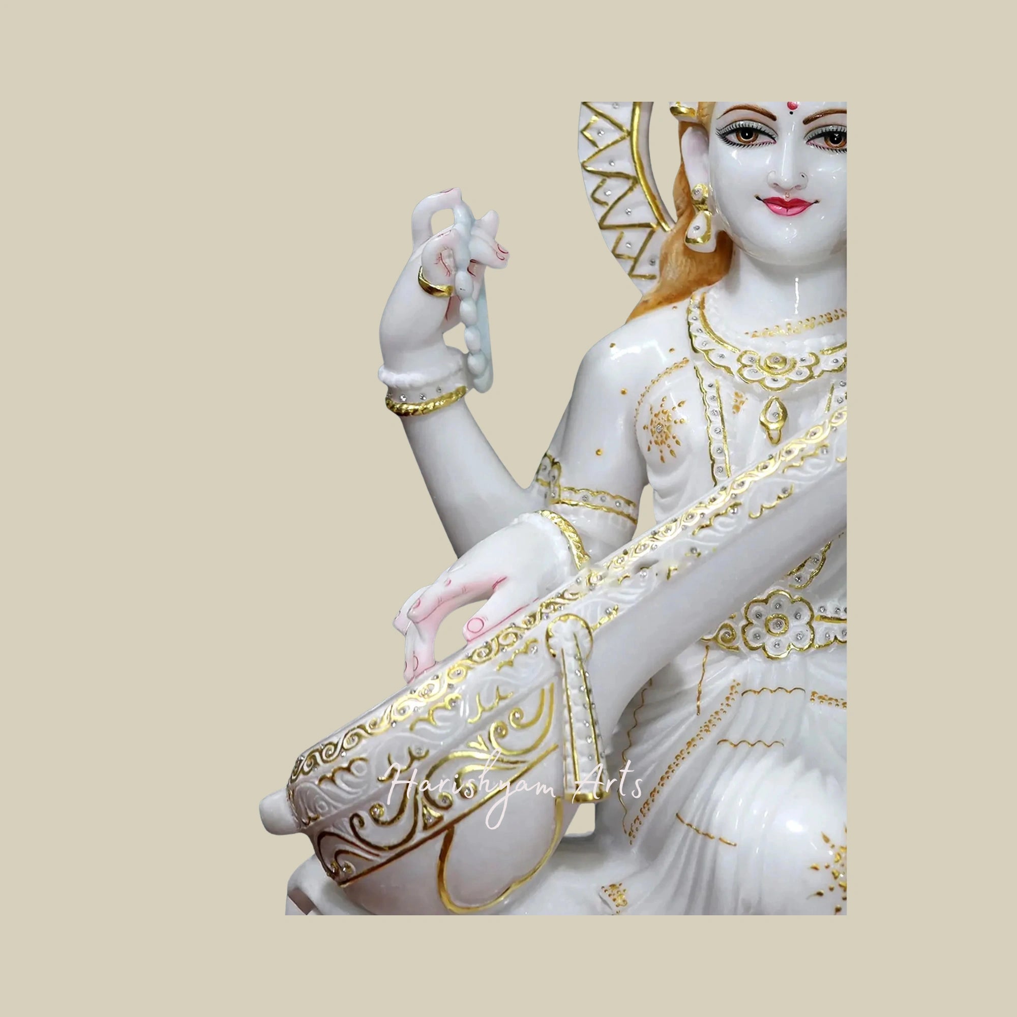 30" Goddess Saraswati Deity in Super White Vietnam Marble5