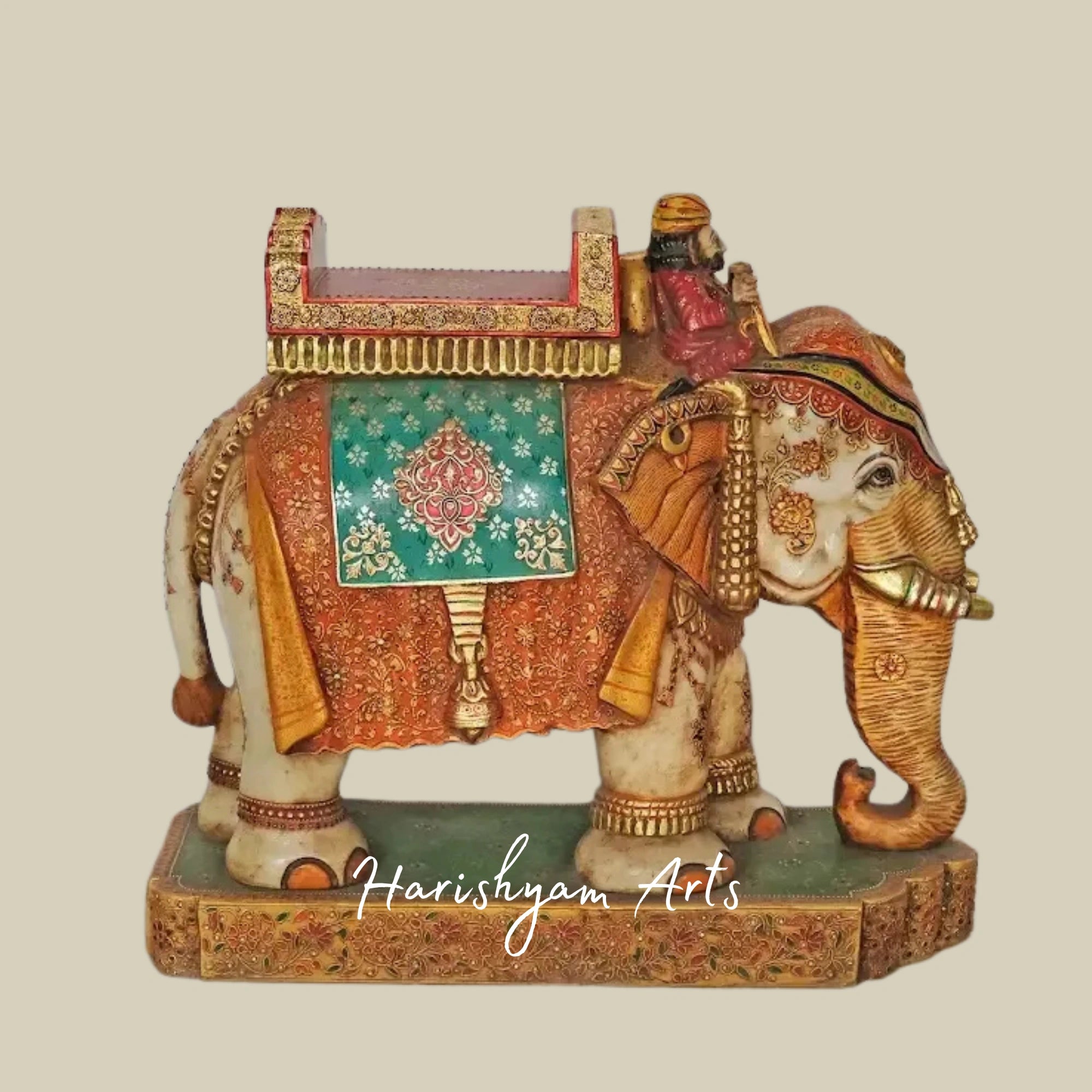 30" Majestic Large Marble Elephant Pair Hand Carved Home Decor Statues