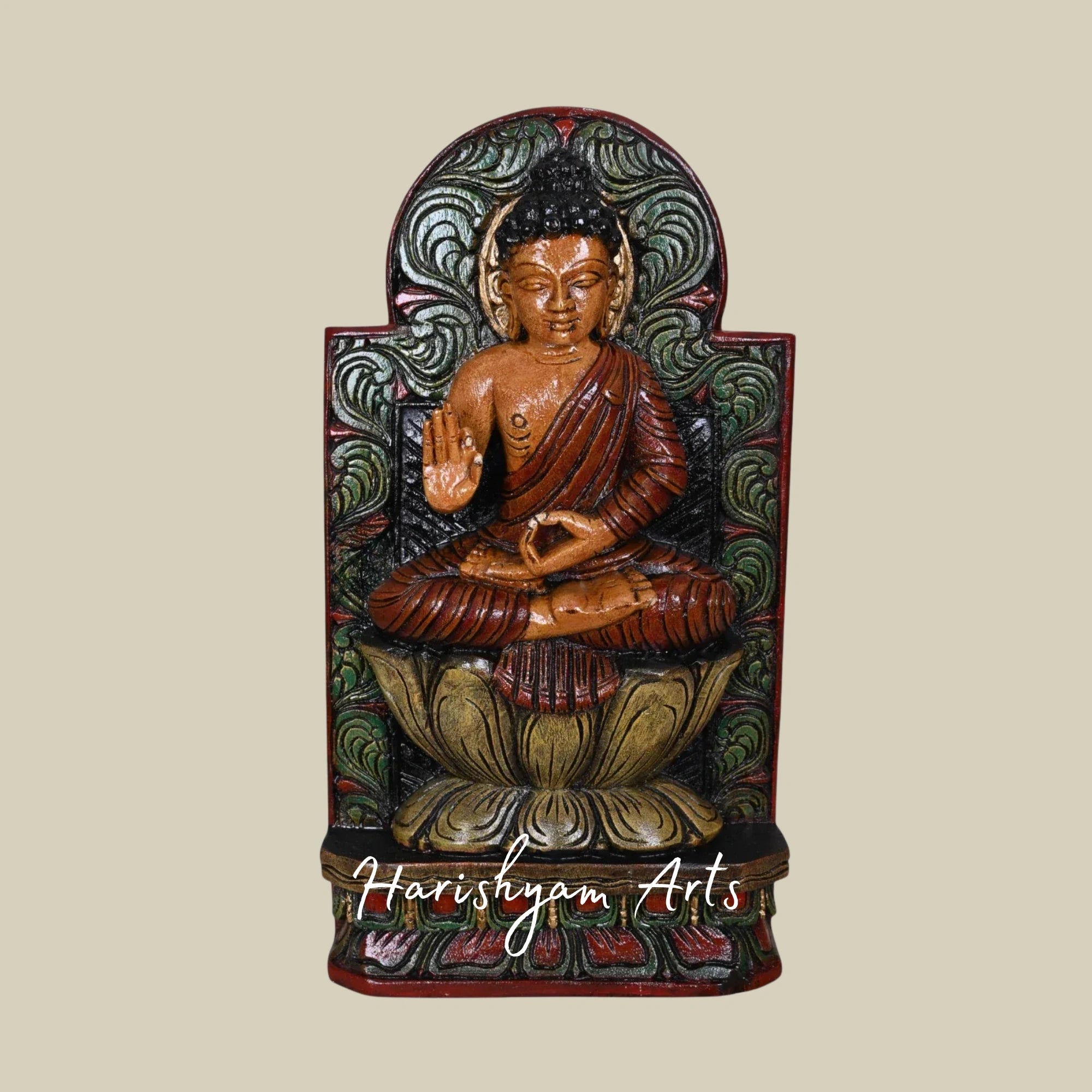 30" Multicoloured Wooden Buddha Figurine for Meditation Room and Decor
