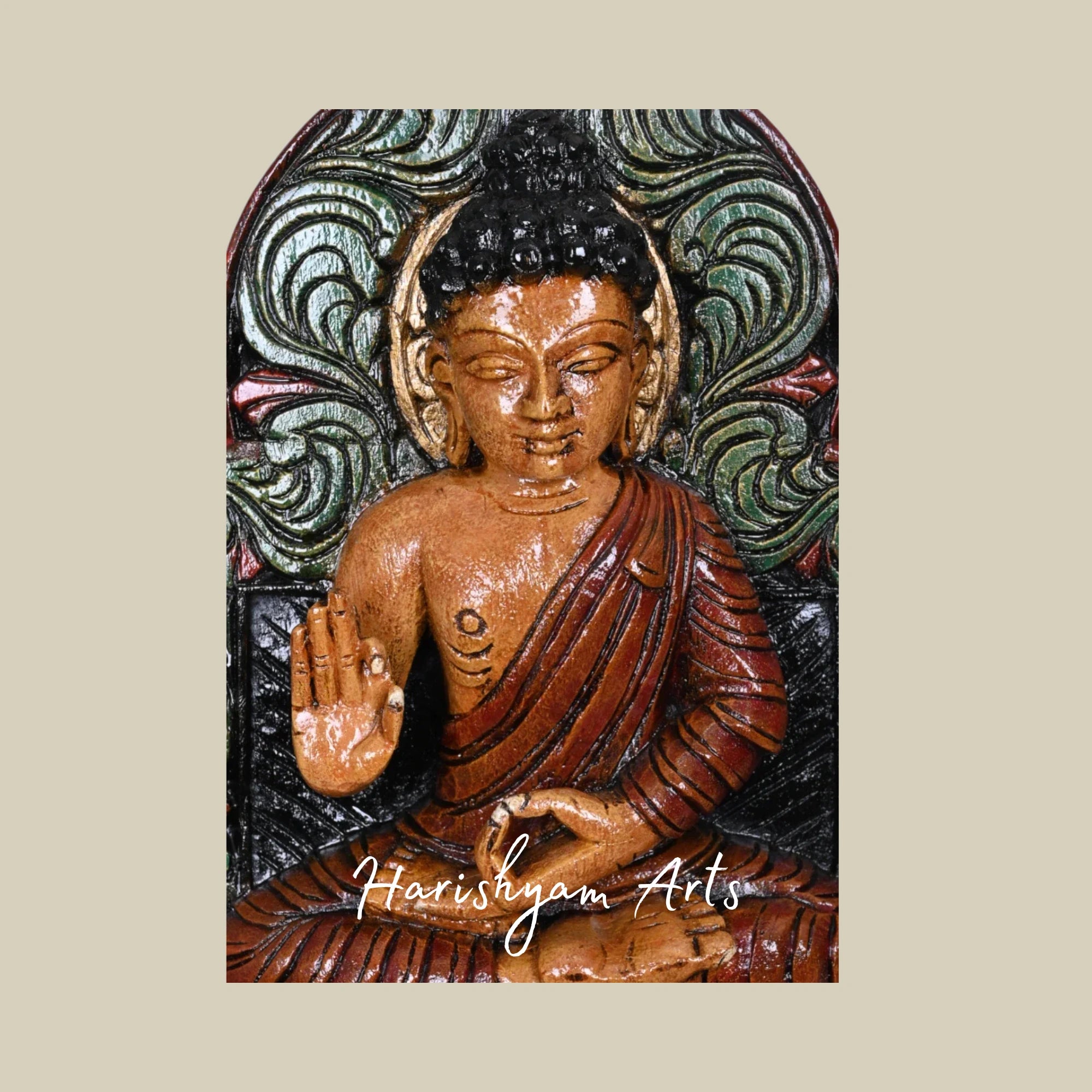 30" Multicoloured Wooden Buddha Figurine for Meditation Room and Decor