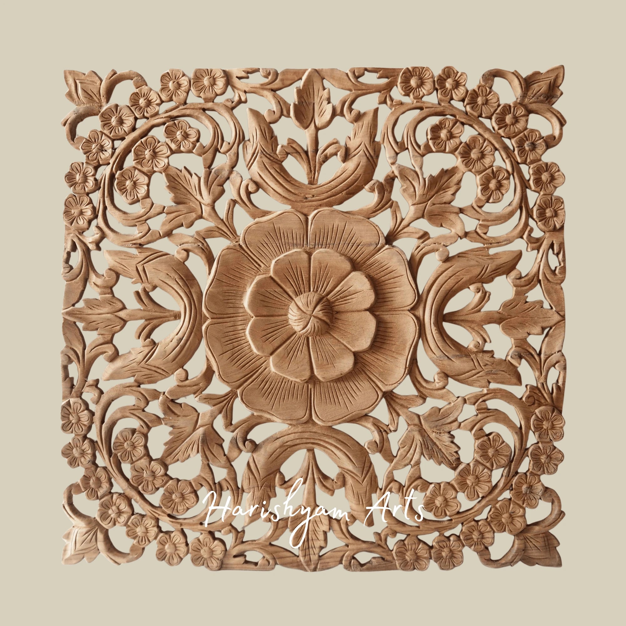 30" Natural Carved Wooden Wall Hanging Rustic Boho Accent