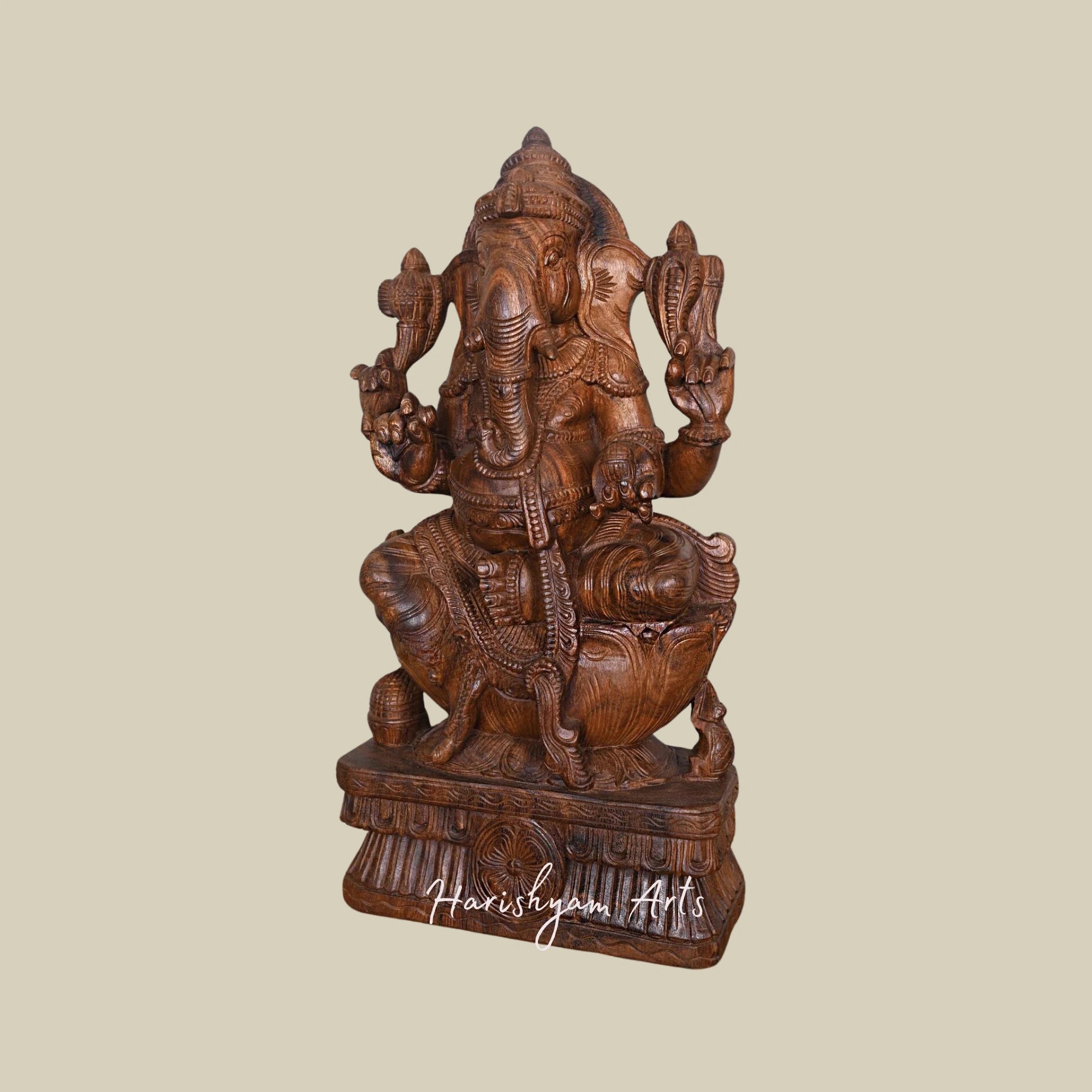 30" Shri Valampuri Ganapati Idol on Petal Lotus