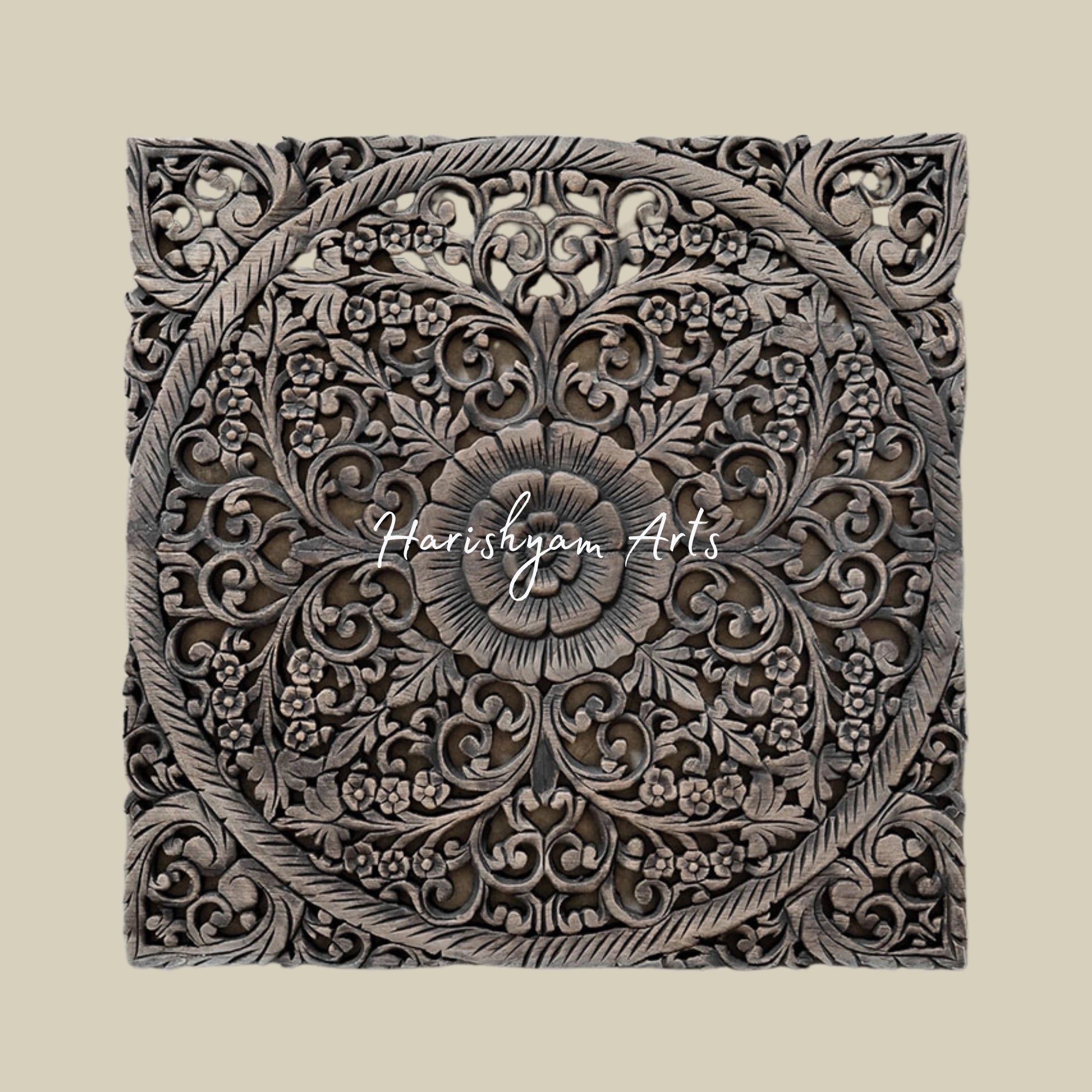 30" Rustic Antique Decorative Lotus Wood Carving Wall Art Panel2