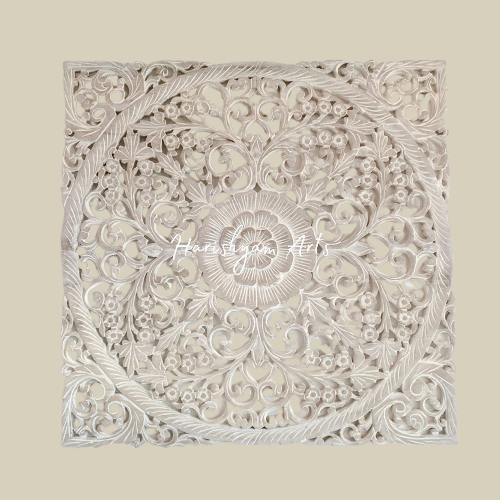 30" Rustic Antique Decorative Lotus Wood Carving Wall Art Panel3