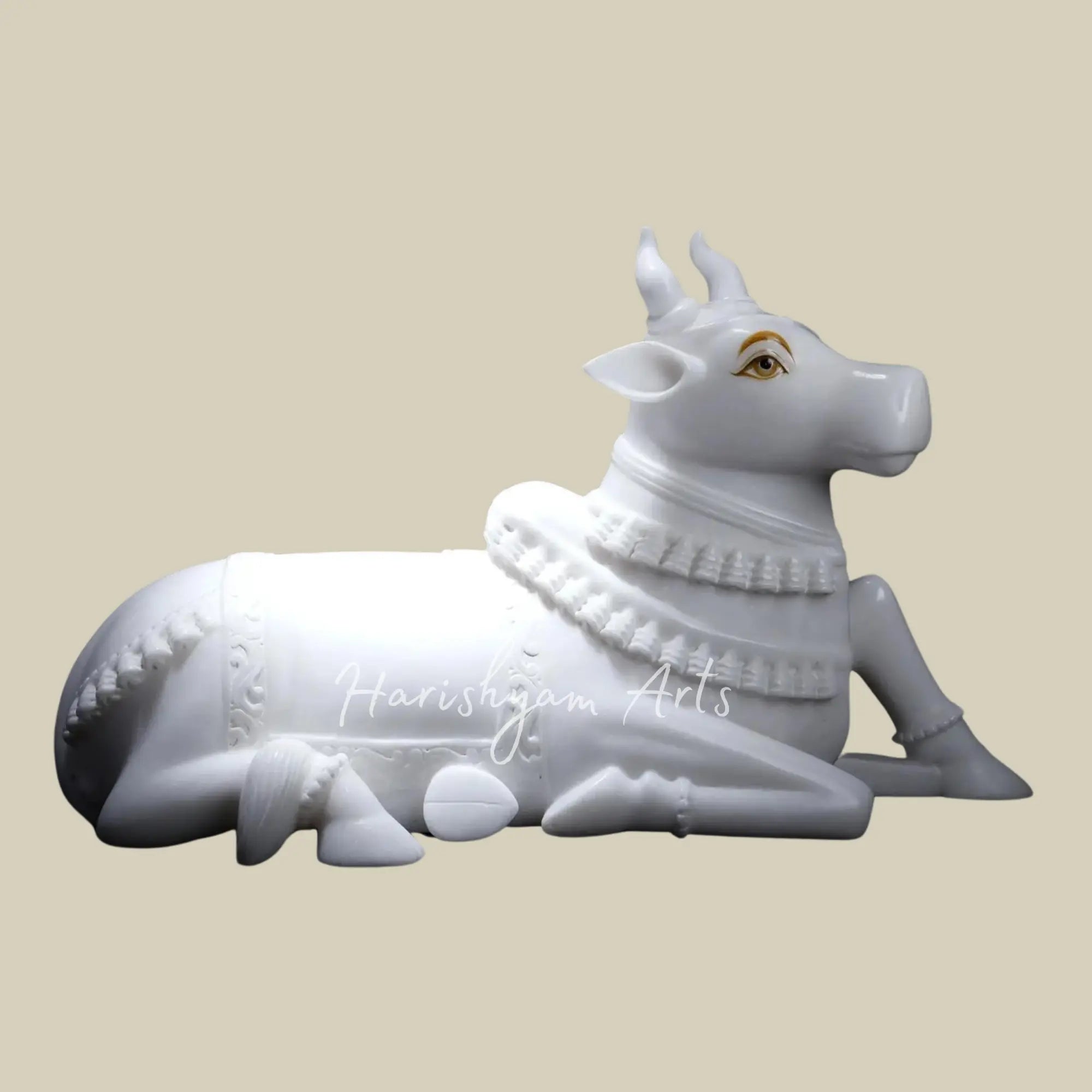 30 inches Large White Makrana Marble Nandi Statue