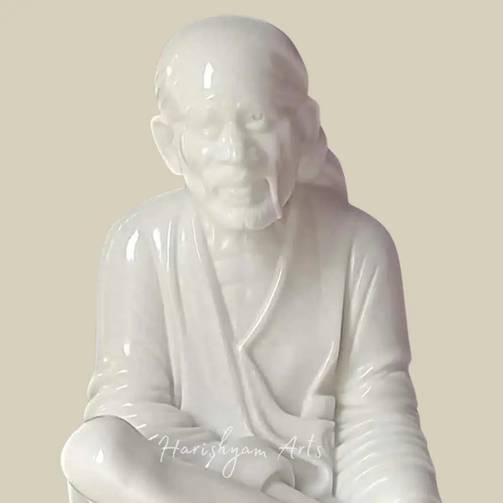 30" Sai Baba Sitting Statue In White Marble