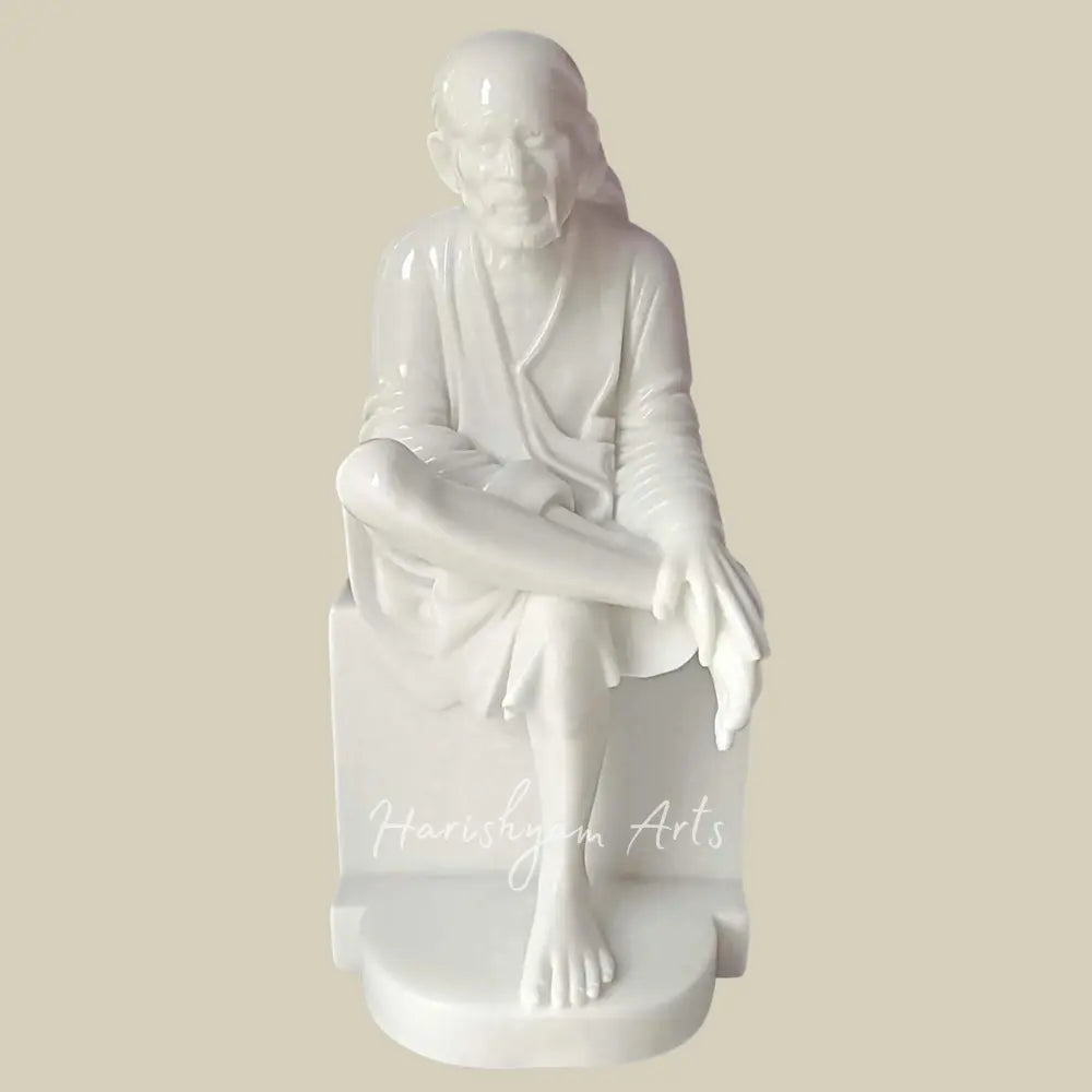 30" Sai Baba Sitting Statue In White Marble