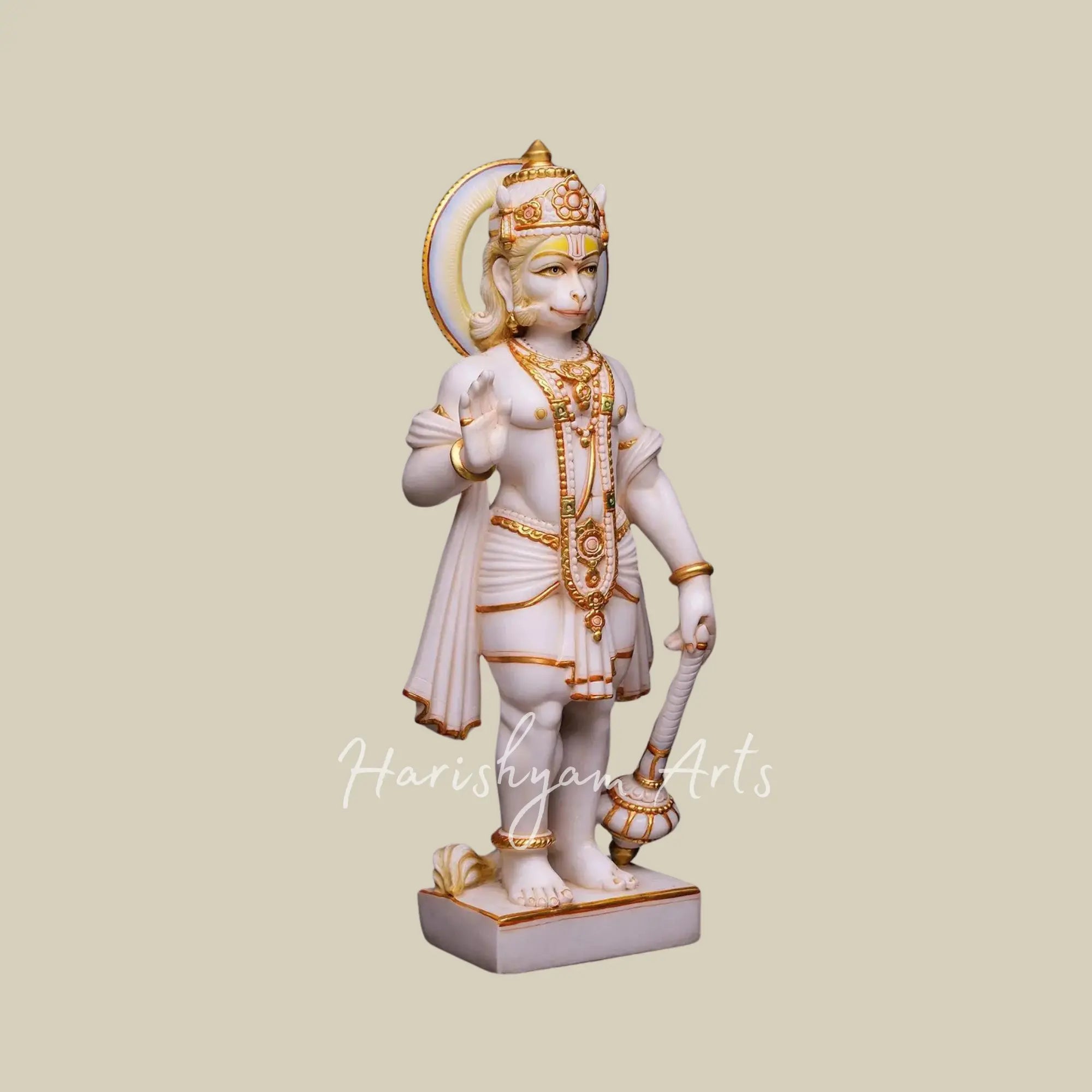 30 inches White Marble Standing Hanuman Statue