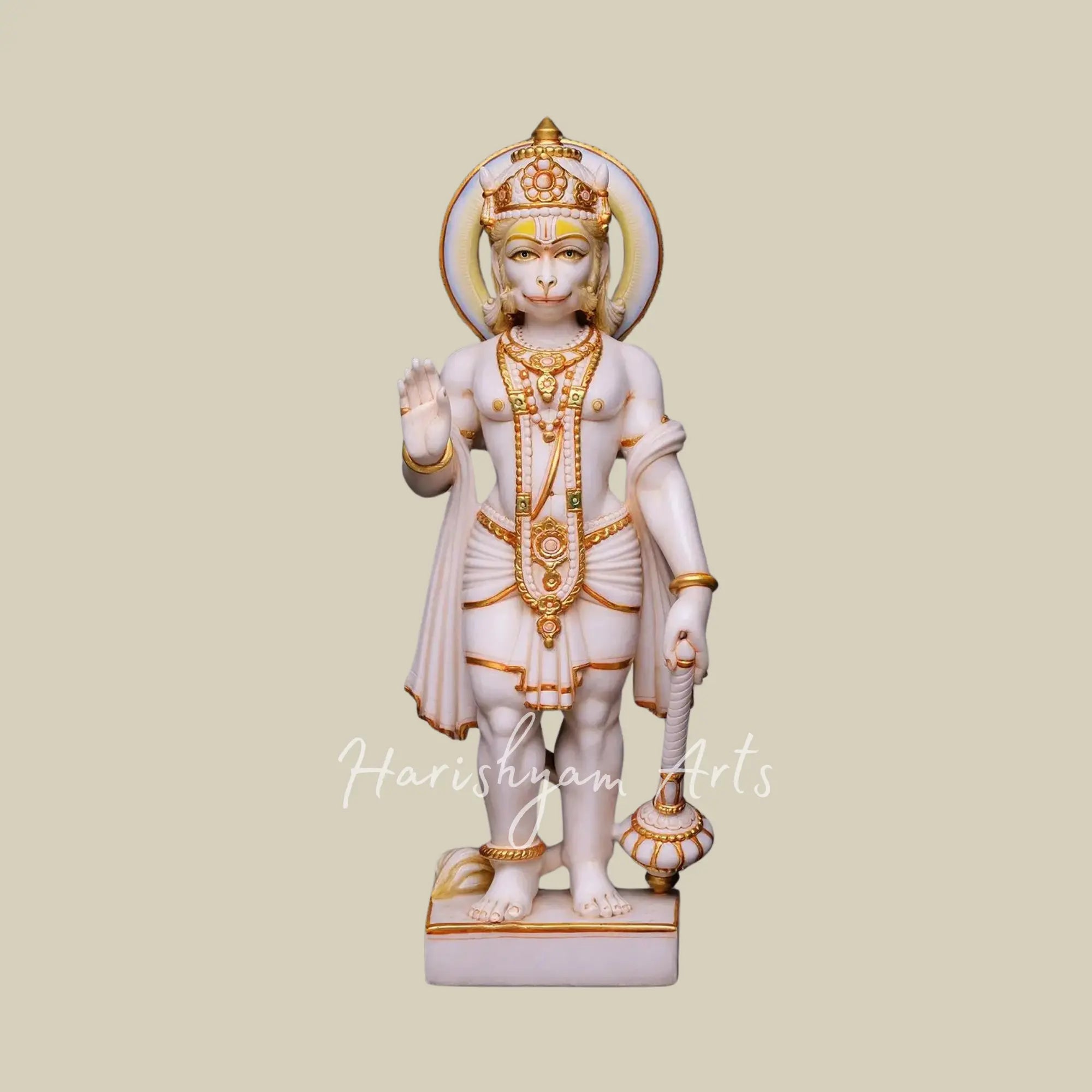 30 inches White Marble Standing Hanuman Statue