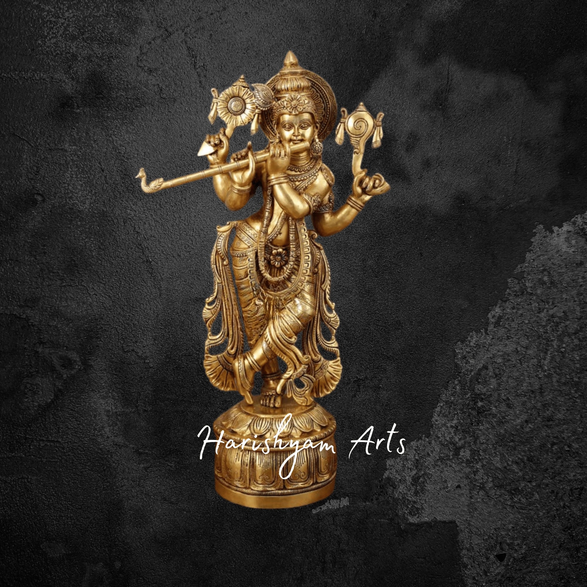 32" Four-Armed Vishnu Roopam Krishna Brass Idol for Mandir