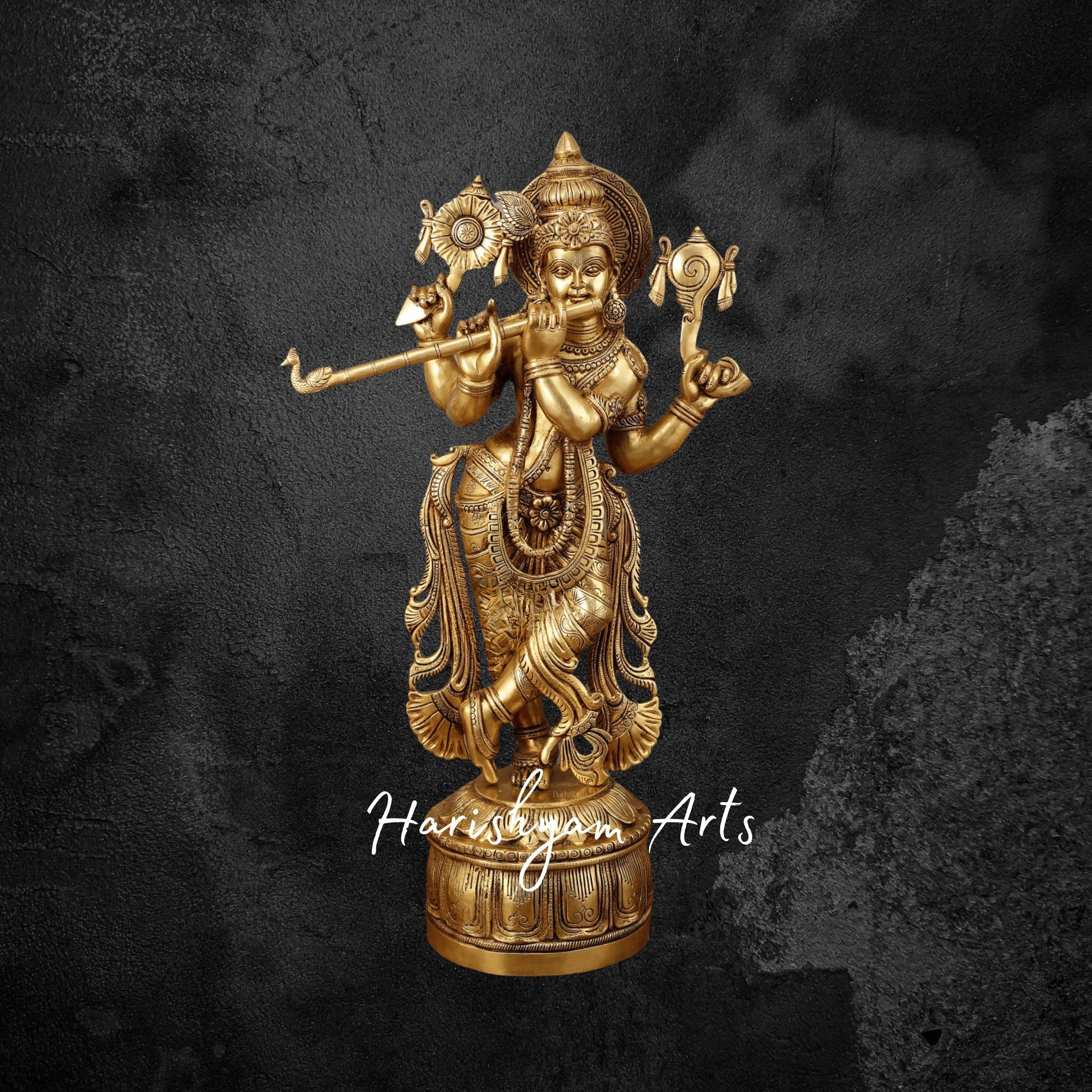 32" Four-Armed Vishnu Roopam Krishna Brass Idol for Mandir