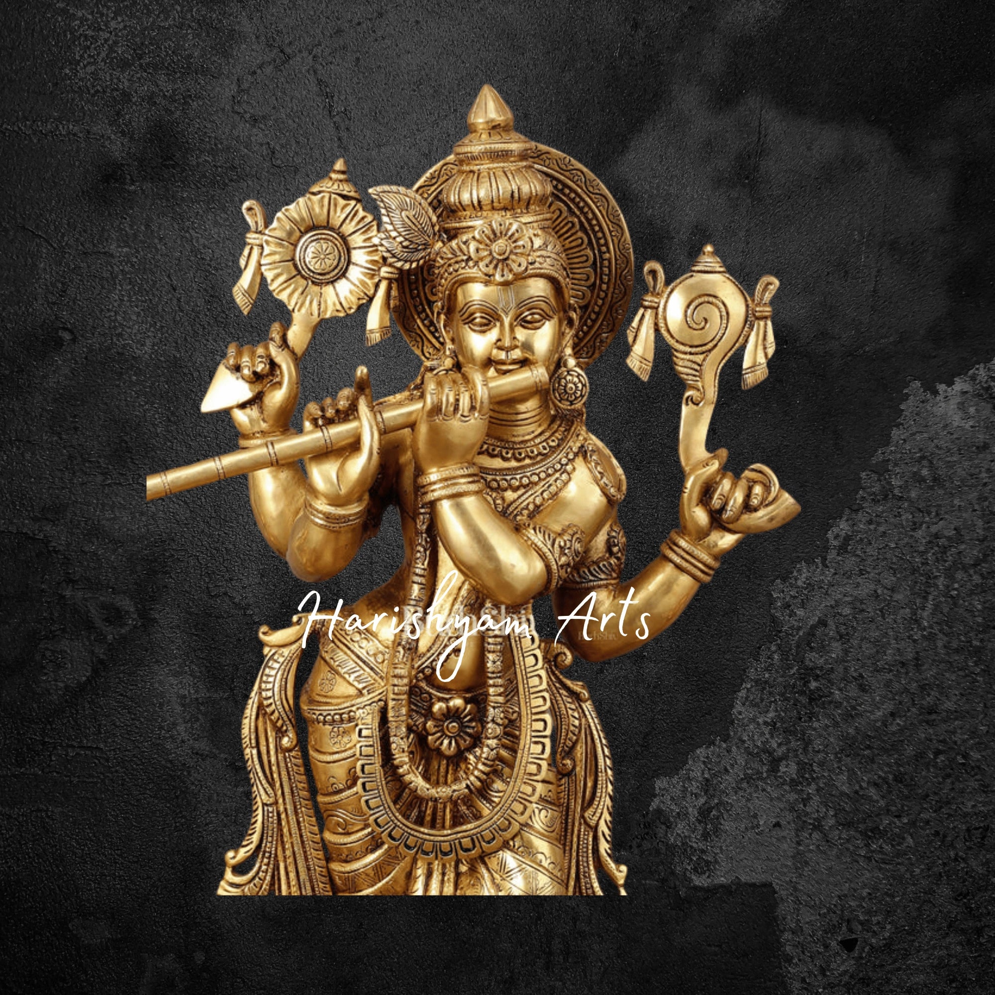 32" Four-Armed Vishnu Roopam Krishna Brass Idol for Mandir