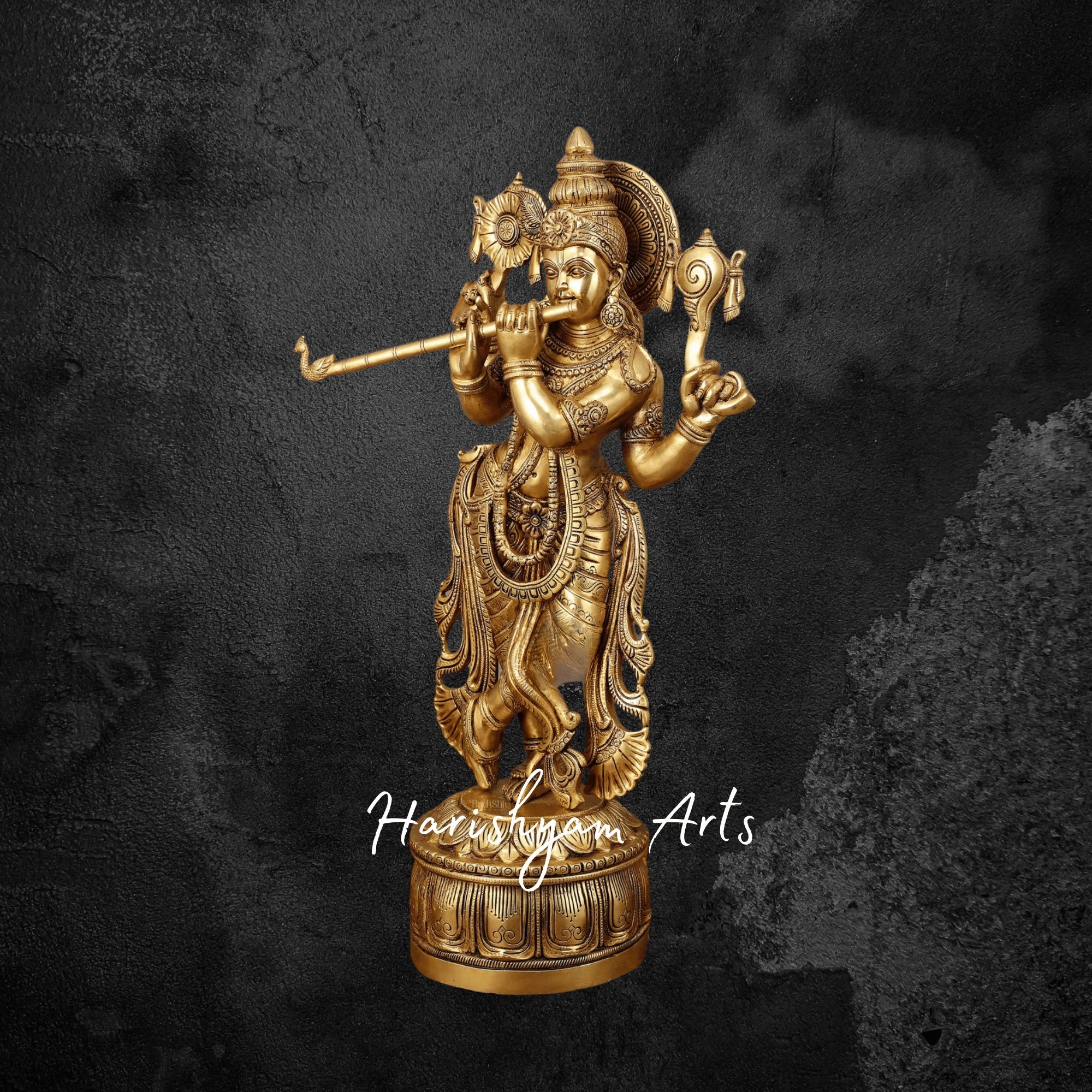 32" Four-Armed Vishnu Roopam Krishna Brass Idol for Mandir