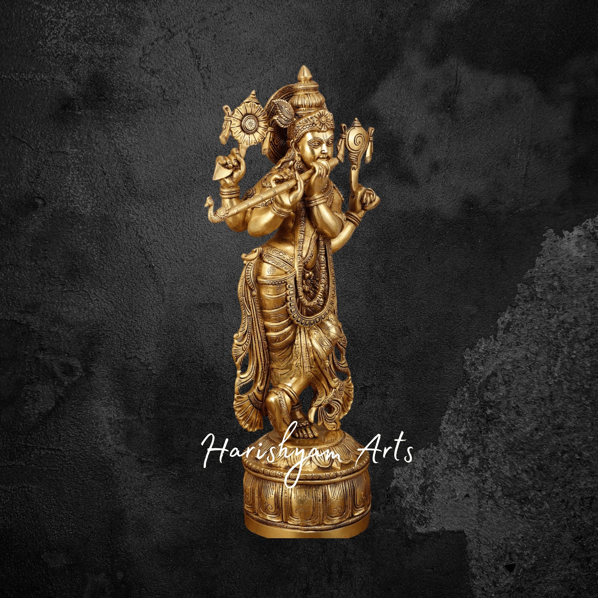 32" Four-Armed Vishnu Roopam Krishna Brass Idol for Mandir
