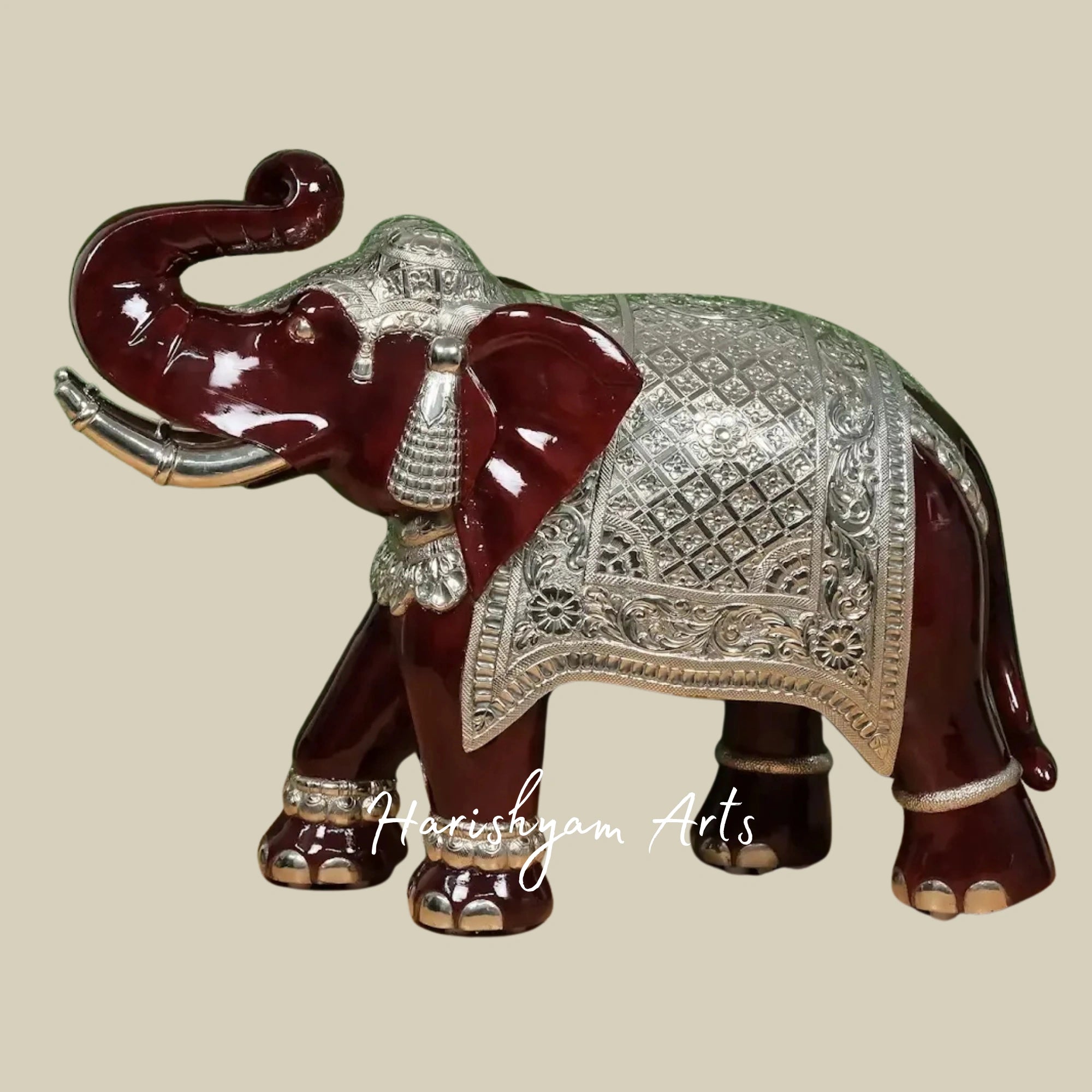 32" Majestic Pair of Carved Wooden Elephant Statues for Living Room Decor